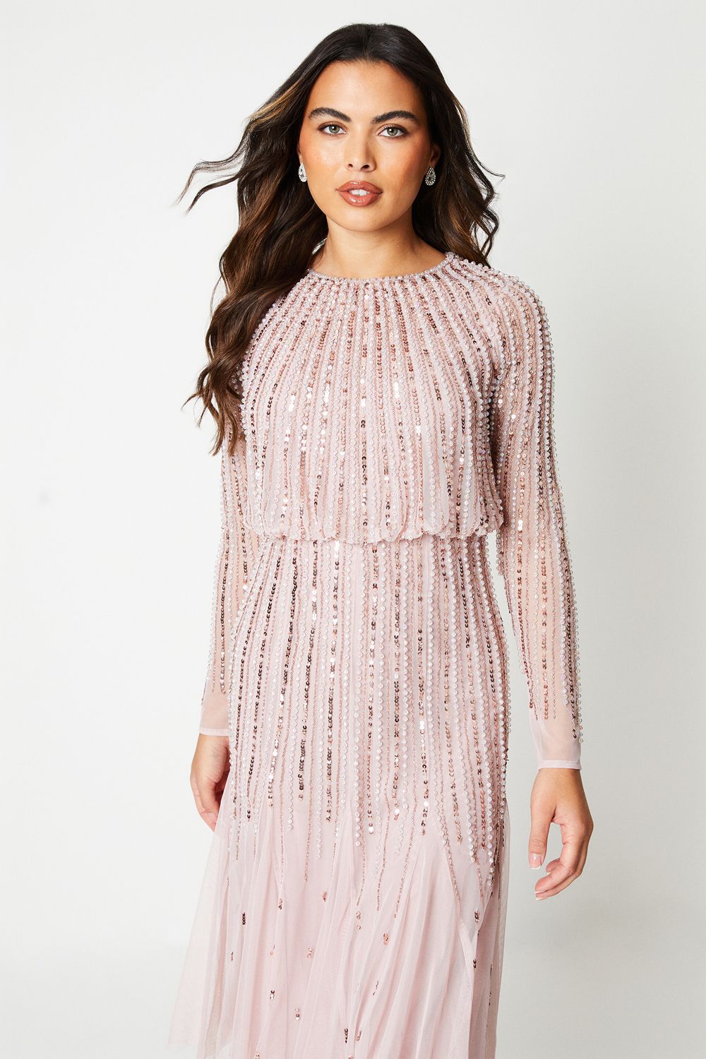 Coast Party Sequin Long Sleeve Midi Dress Rose Pink image 2