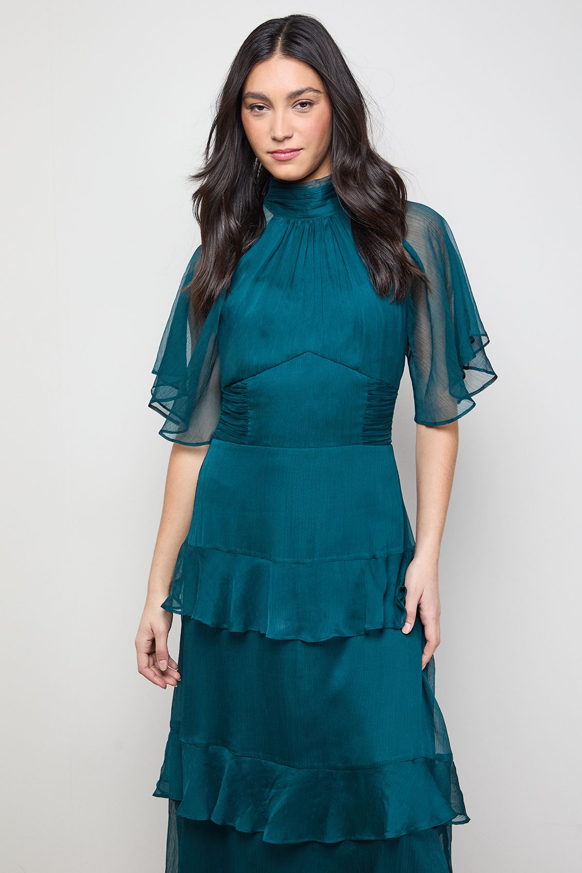 Oasis Angel Sleeve Chiffon Frill Maxi Dress Forest image 2