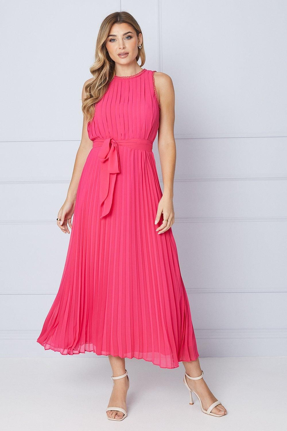Oasis Pleated Belted Maxi Dress Pink image 1
