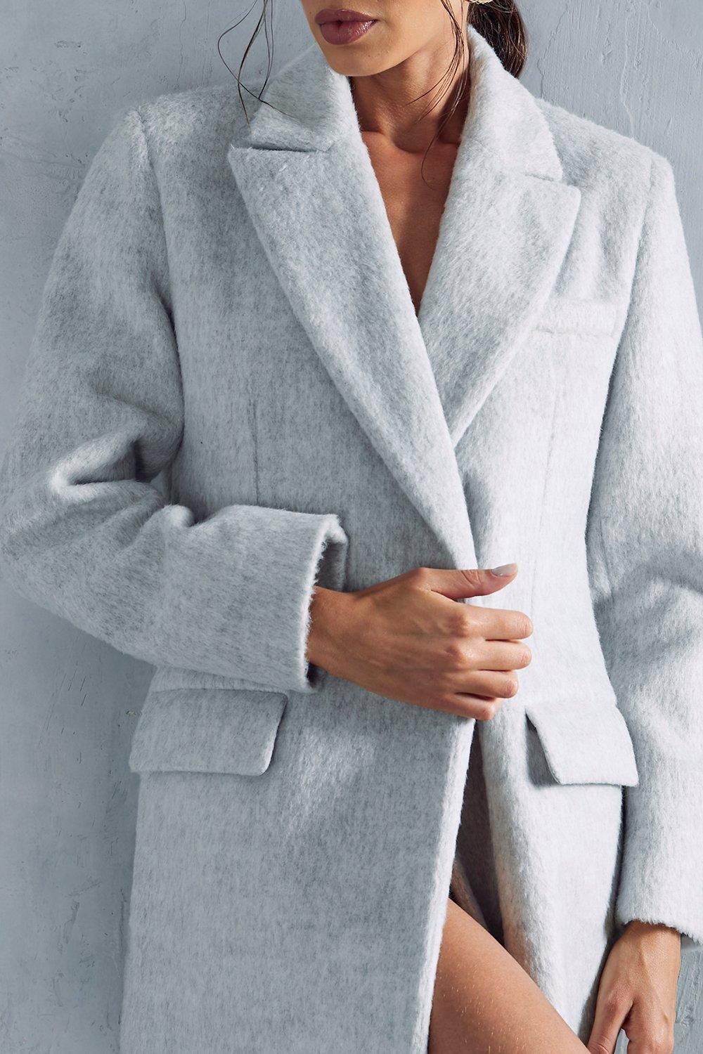 MissPap Premium Wool Look Fitted Maxi Coat Light Grey image 6