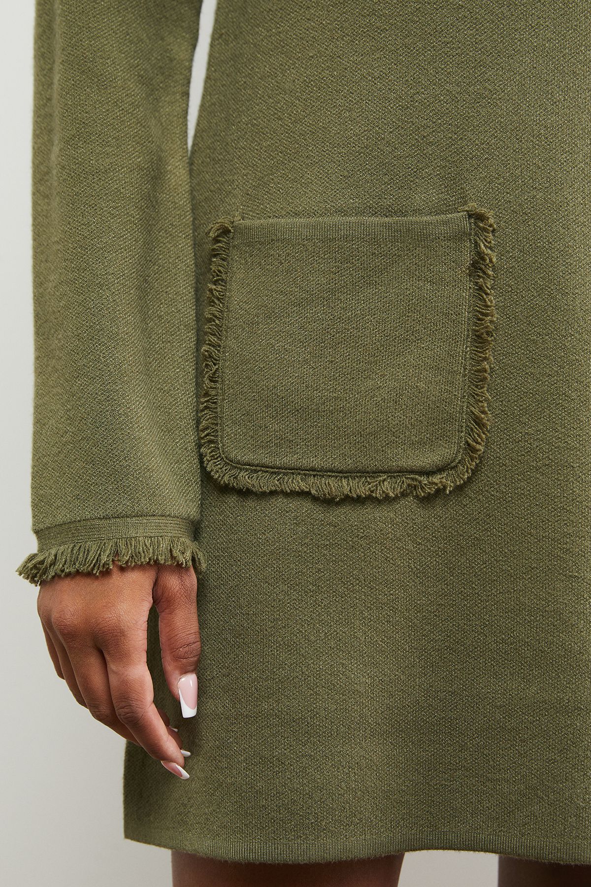Oasis Fringe Detail Crew Neck Mini Dress Khaki image 4