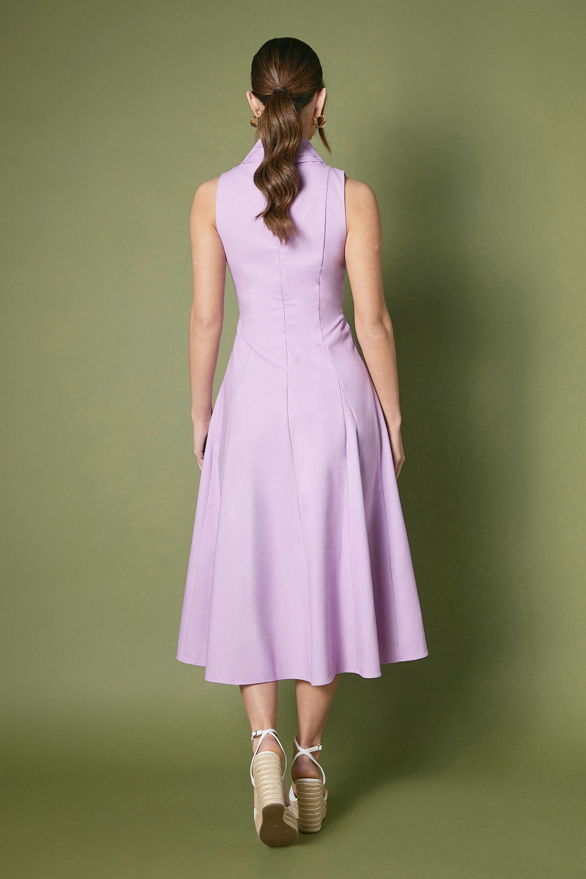 Coast High Neck Pleated V Neck Midi Dress Lilac image 4