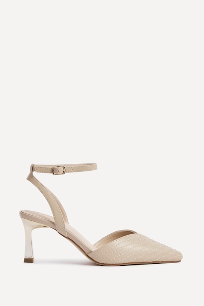 Linzi Siren Nude Faux Leather Quilted Court Heel