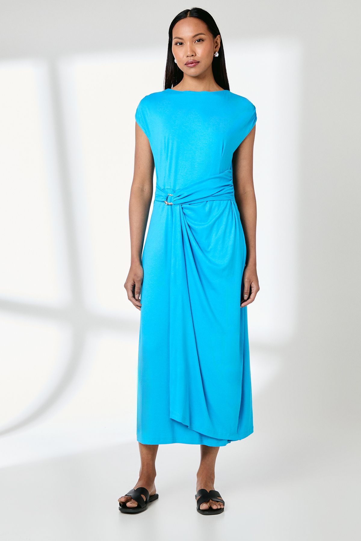 Principles Buckle Detail Jersey Midi Dress Aqua