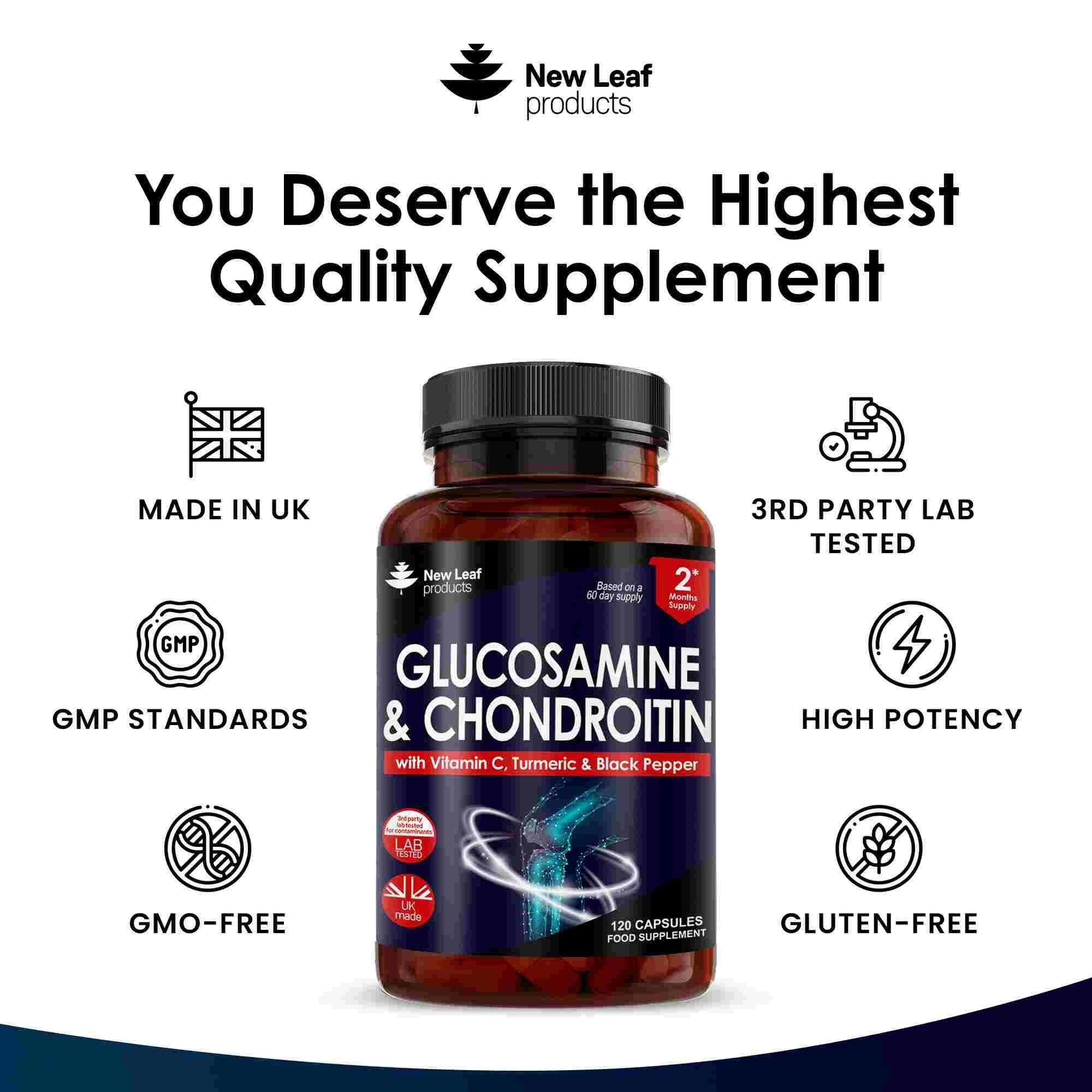 New leaf health Glucosamine Sulphate & Chondroitin Capsules - Enriched with Vitamin C, Turmeric & Black Pepper image 4