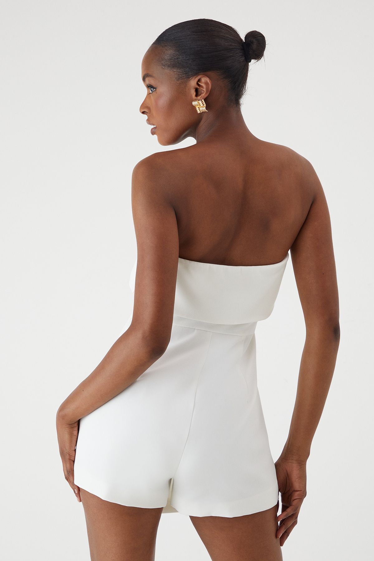 MissPap Bandeau Fold Over Button Skort Playsuit White image 3