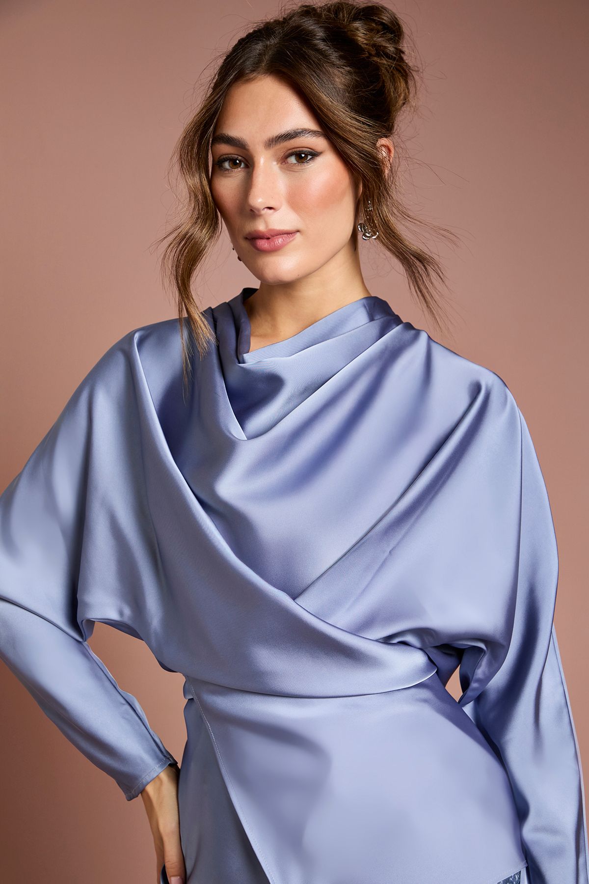 Coast Cowl Neck Long Sleeve Blouse Blue image 3