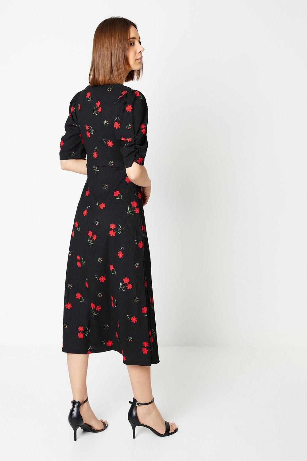 Dorothy Perkins Floral Seamed Midi Dress Black image 3