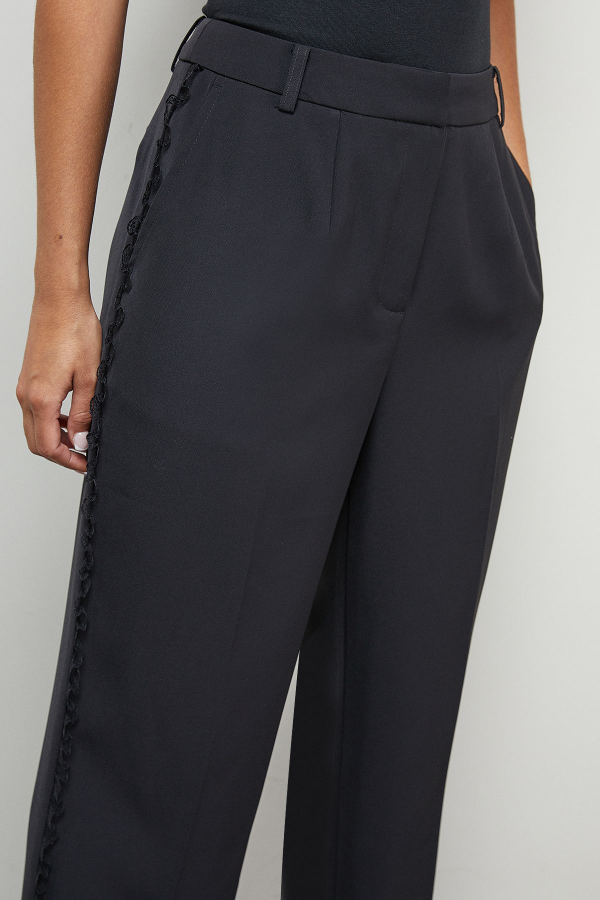 Warehouse Lace Frill Trim Wide Leg Trouser Black image 4