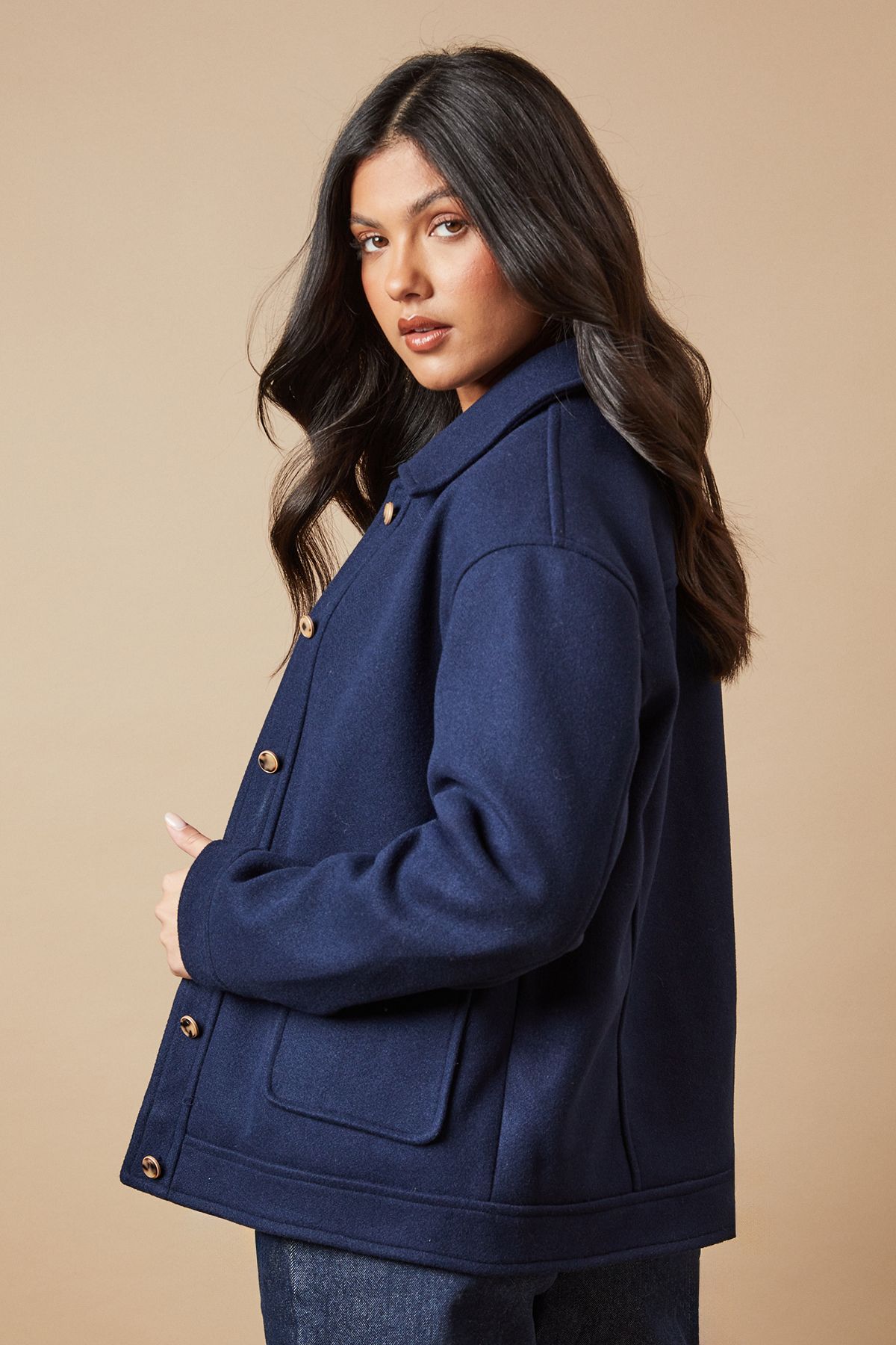 Oasis Pocket Detail Button Through Jacket Navy image 3