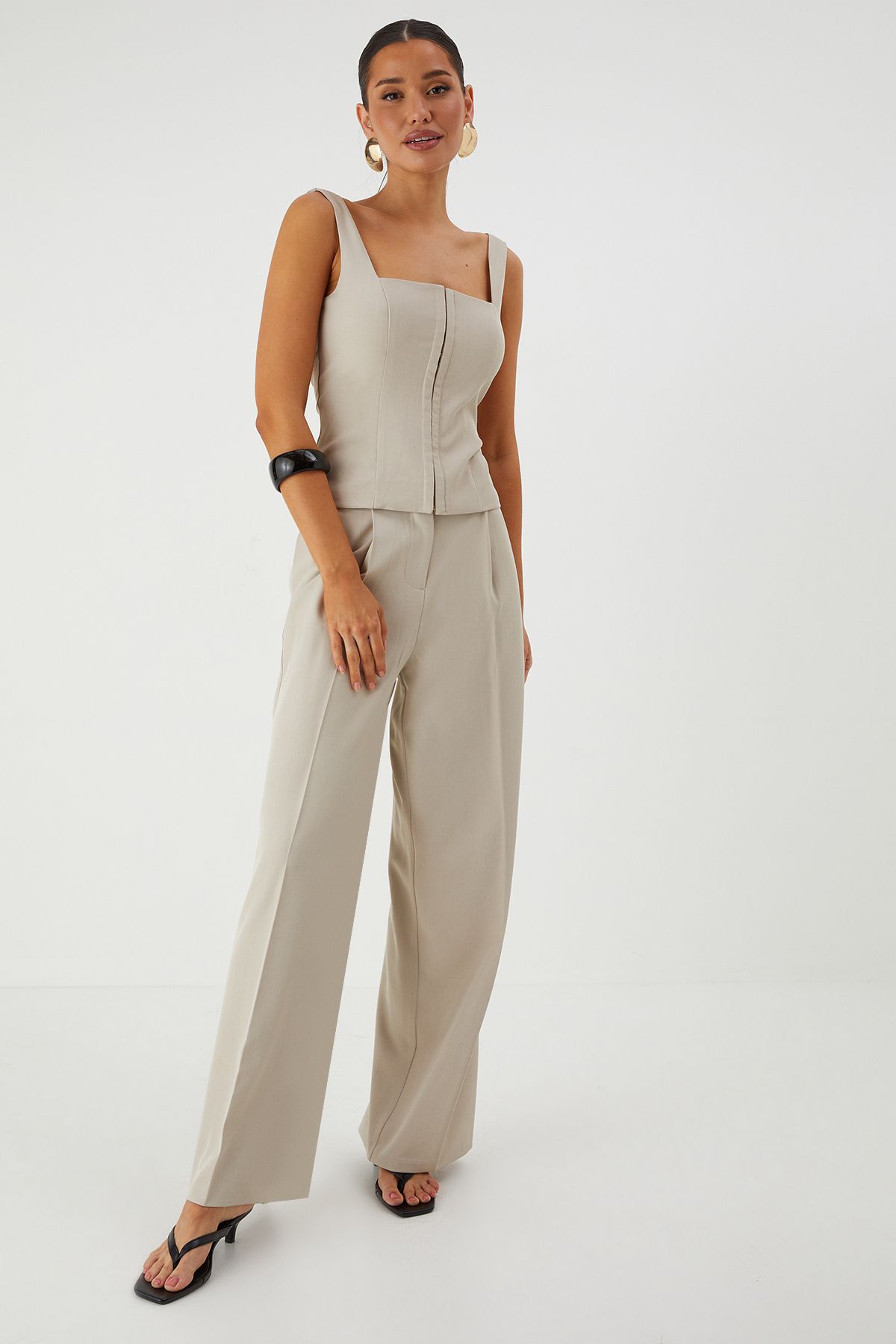 MissPap Tailored Square Neck Corset Top Stone image 2