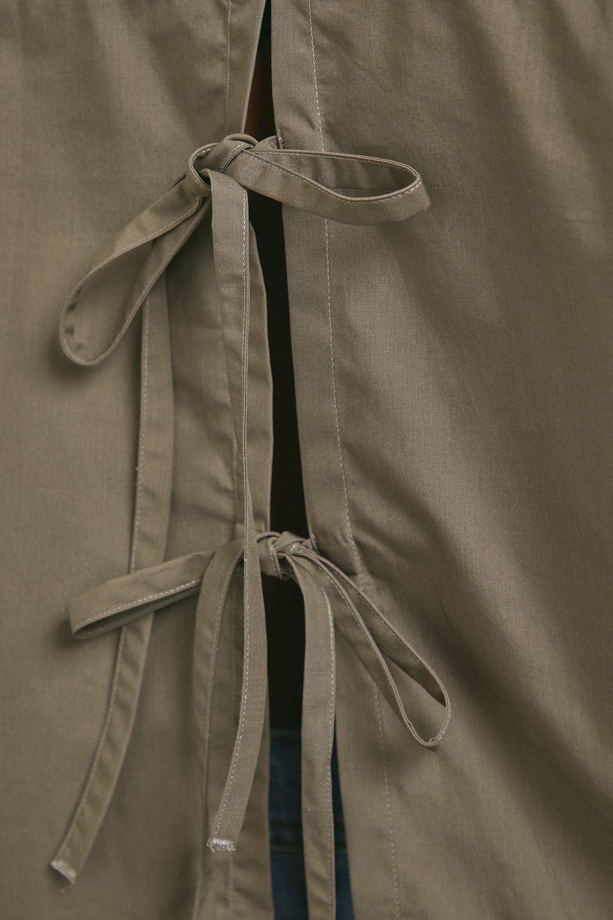 Warehouse Oversized Bow Back Shirt Olive image 5