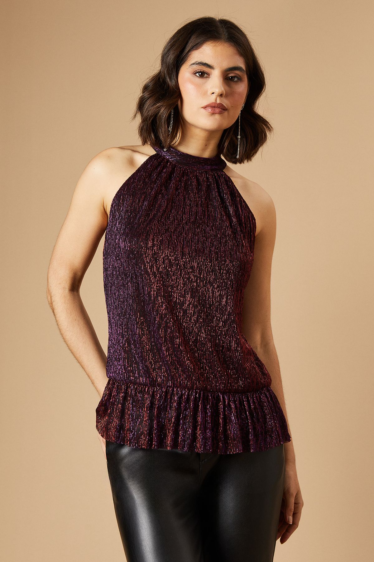 Oasis Occasion Plisse Halterneck Top Pink image 1