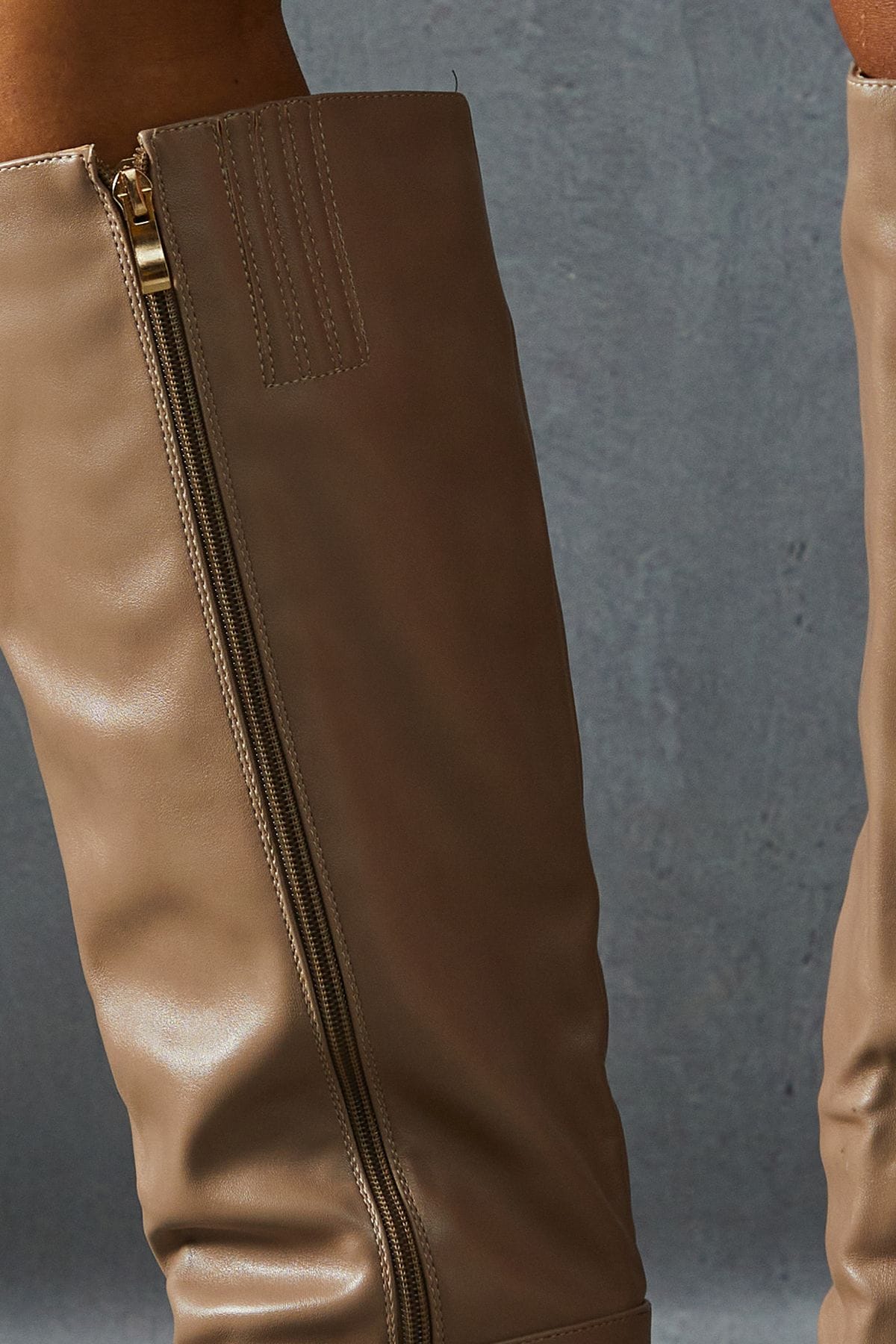 MissPap Leather Look Knee High Pointed Boots Taupe image 4