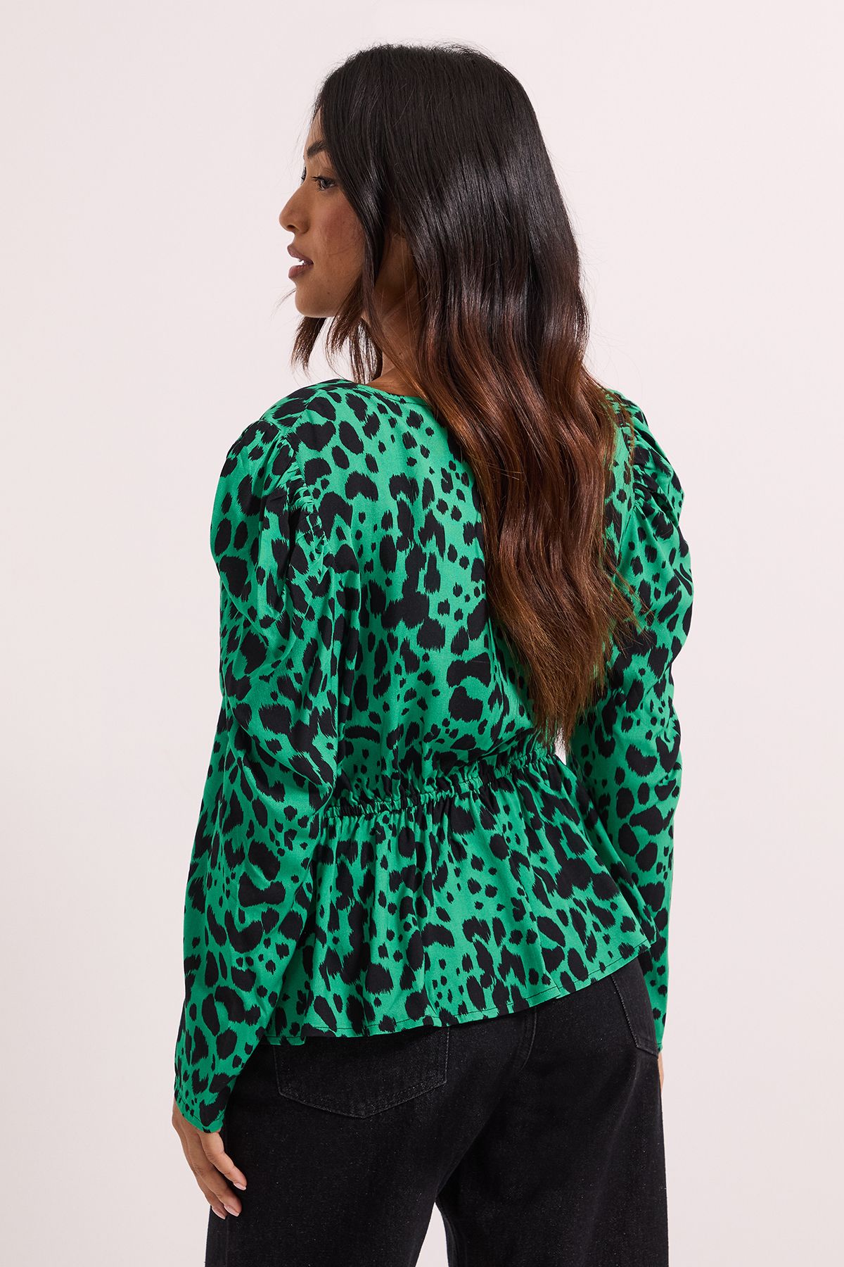 Dorothy Perkins Petite Green Animal Button Detail Printed Peplum Blouse Animal image 5