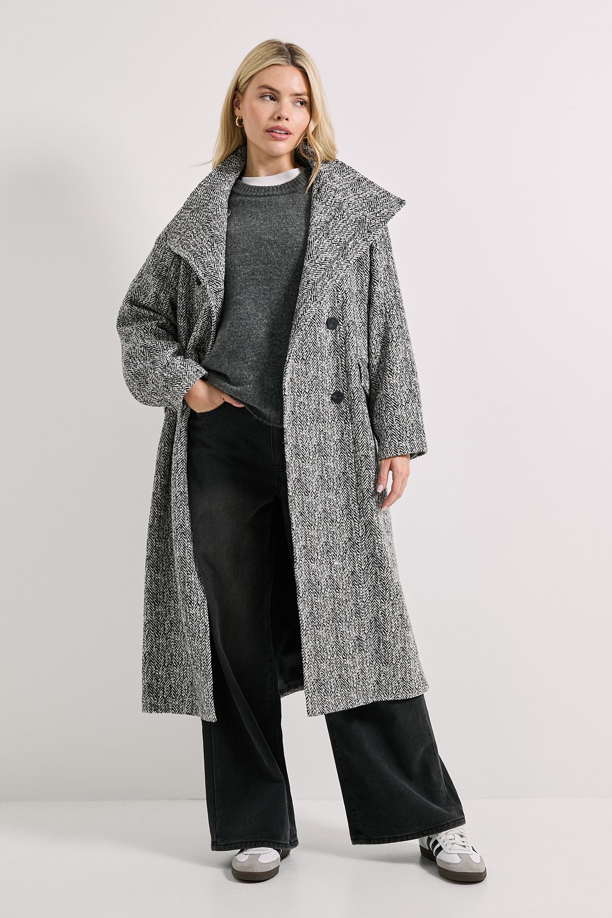 Dorothy Perkins Funnel Neck Button Detail Longline Coat Grey Marl image 1