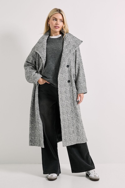 Dorothy Perkins Funnel Neck Button Detail Longline Coat Grey Marl