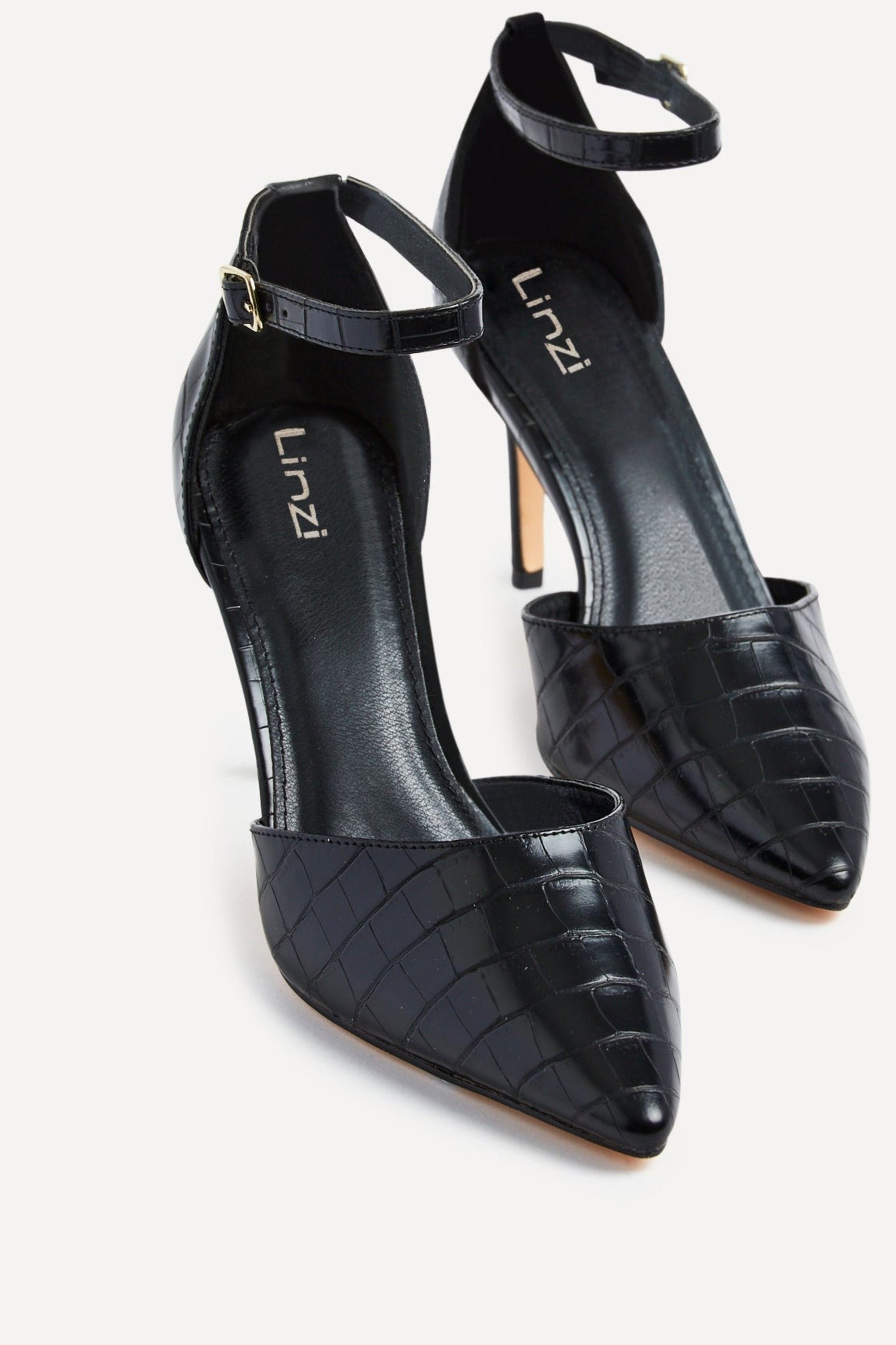 Linzi Maci Black Croc Faux Leather Stiletto Court Heel image 5