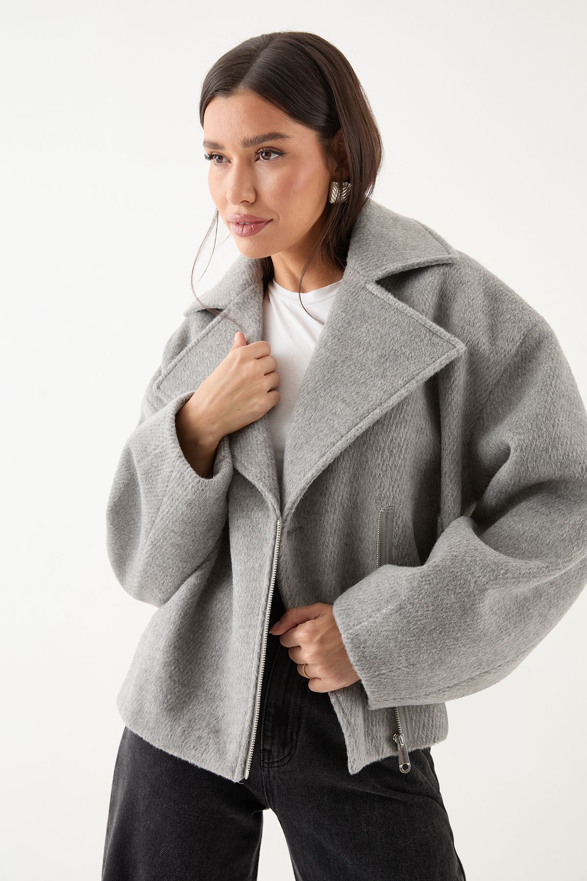 MissPap Oversized Brushed Biker Jacket Grey image 1