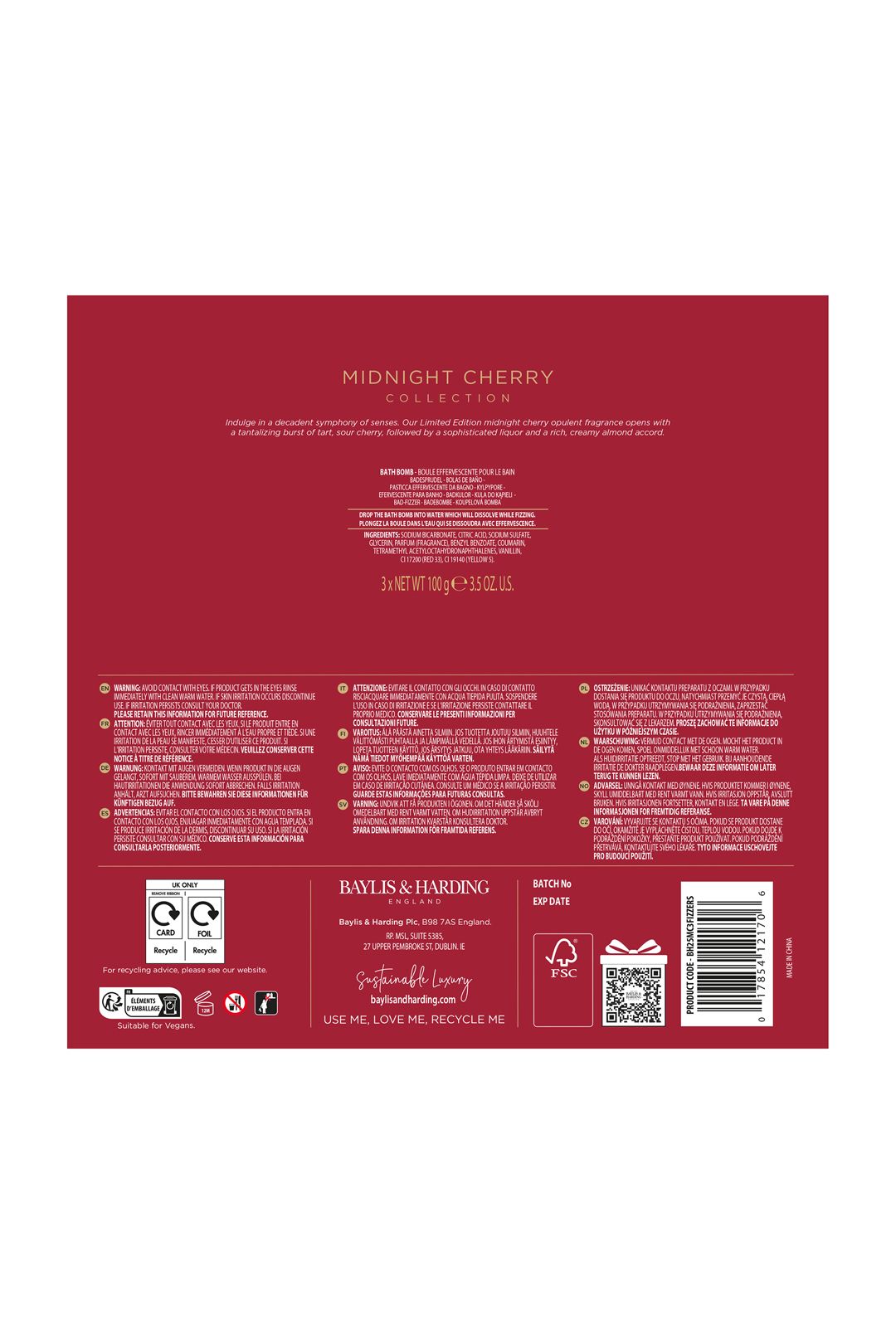 Baylis & Harding Midnight Cherry Luxury Bath Bomb Trio Gift Set Multi image 8