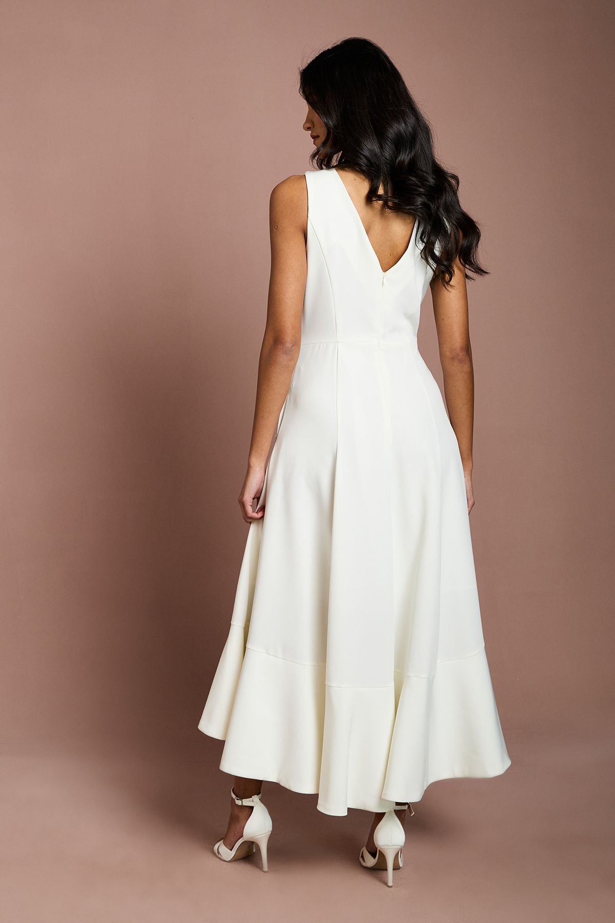 Coast Petite Crepe Ruffle Dress With Low Back Ivory image 3