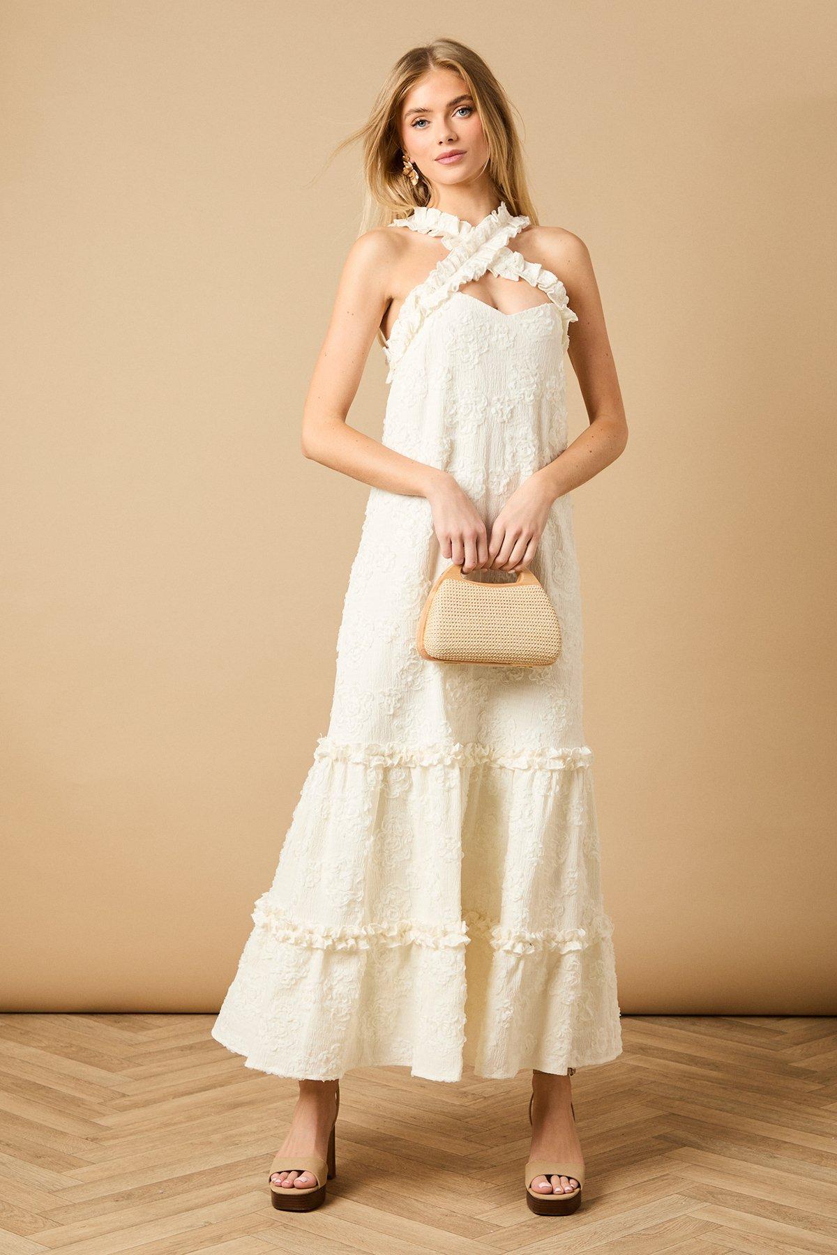 Oasis Floral Ruffle Detail Tiered Maxi Dress Ivory image 1