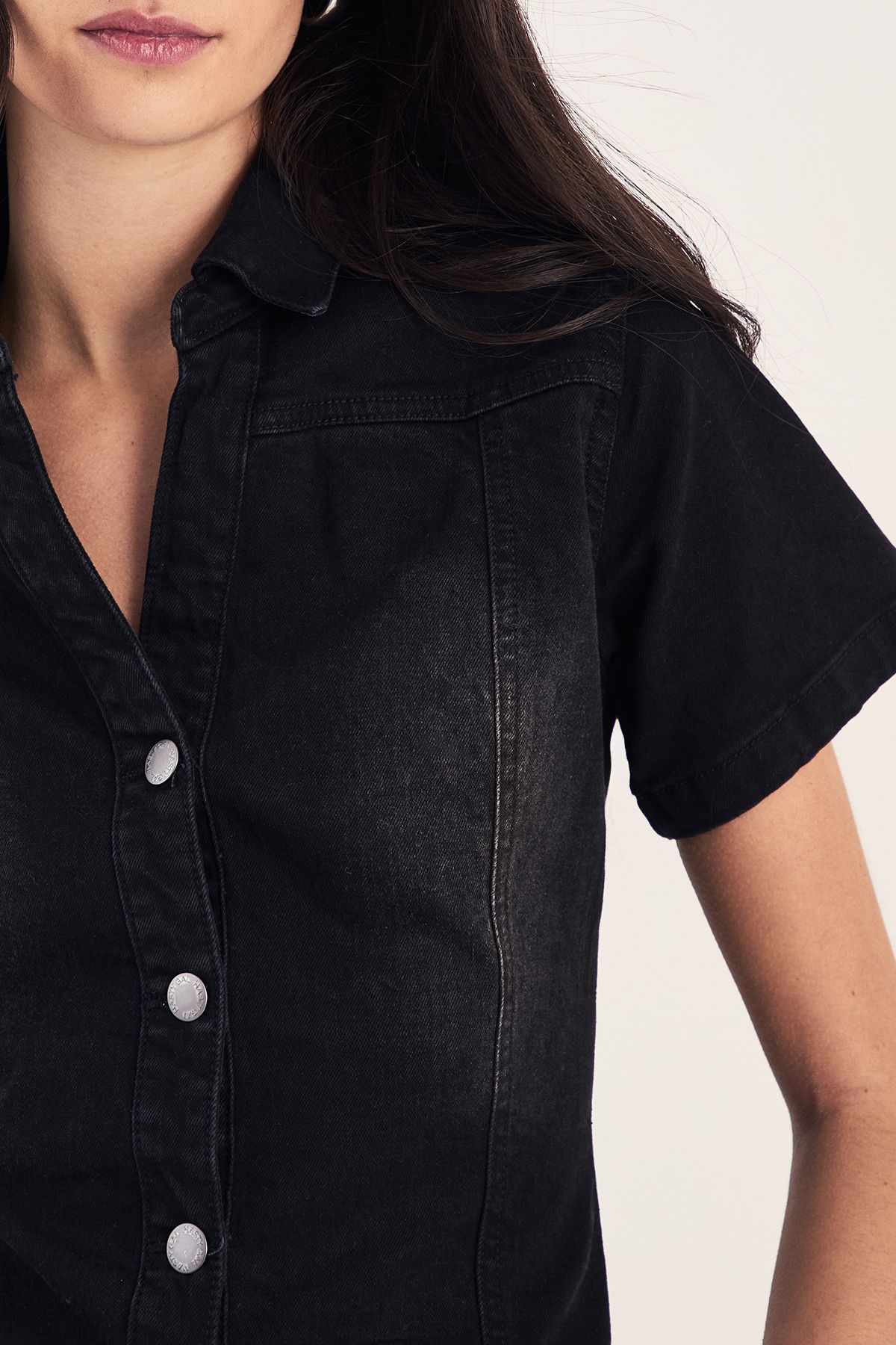 NastyGal The Sculpted Denim Shirt Washed Black image 5