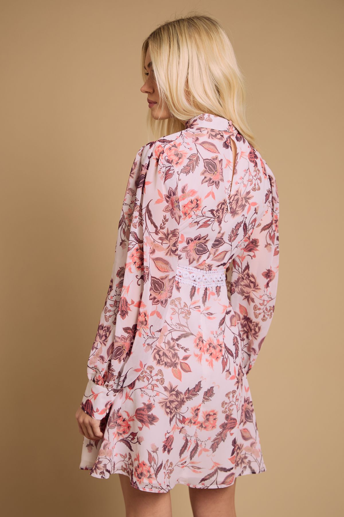 Oasis Print Collar Mini Fit and Flare Dress Ivory image 3