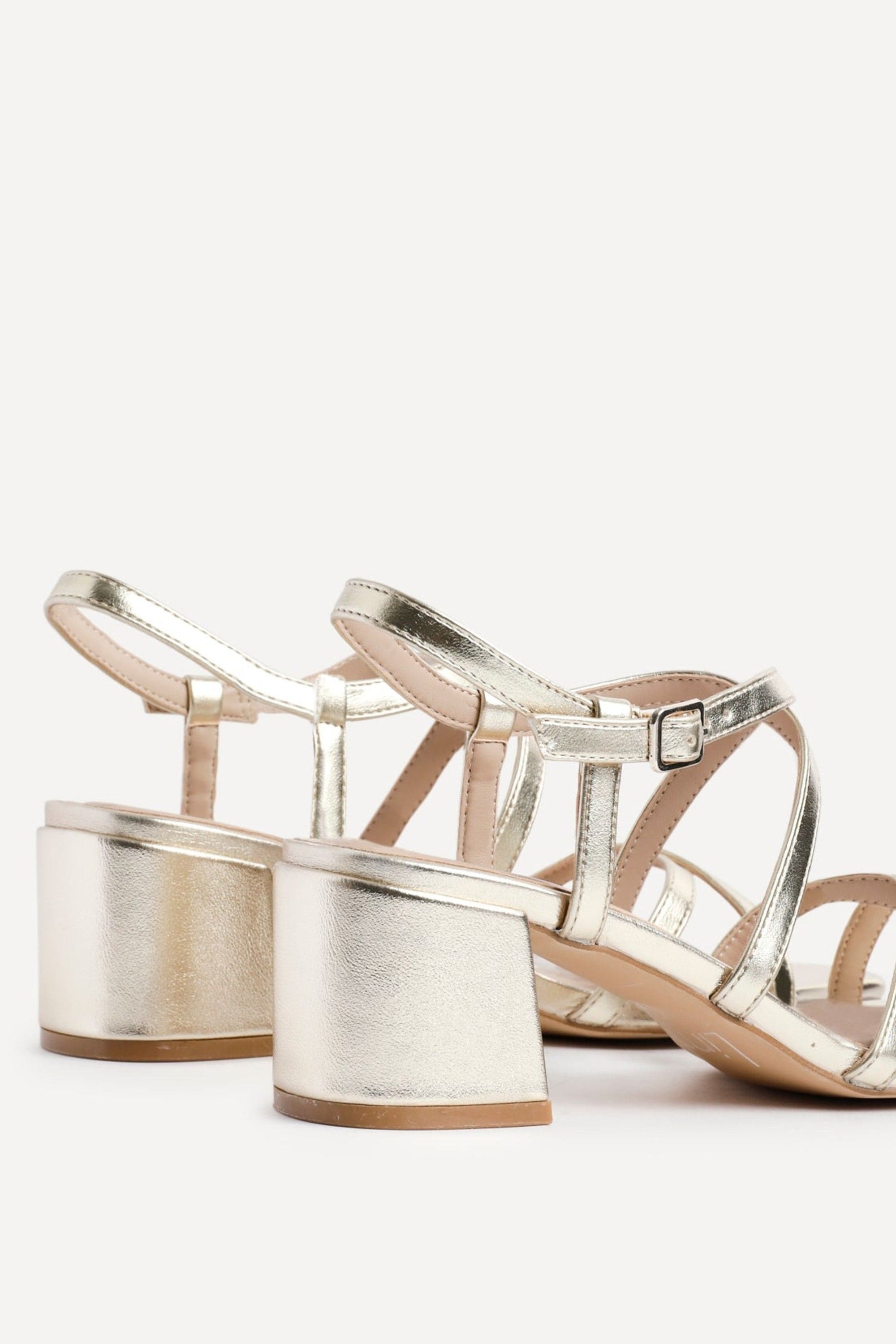 Linzi Jovanna Gold Faux Leather Strappy Low Block Heeled Sandals image 4