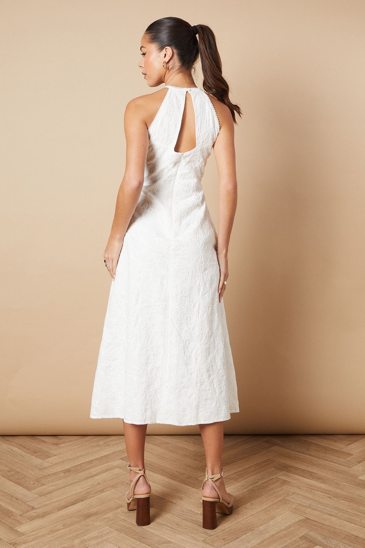 Oasis Floral Lace High Neck Midi Dress White image 3