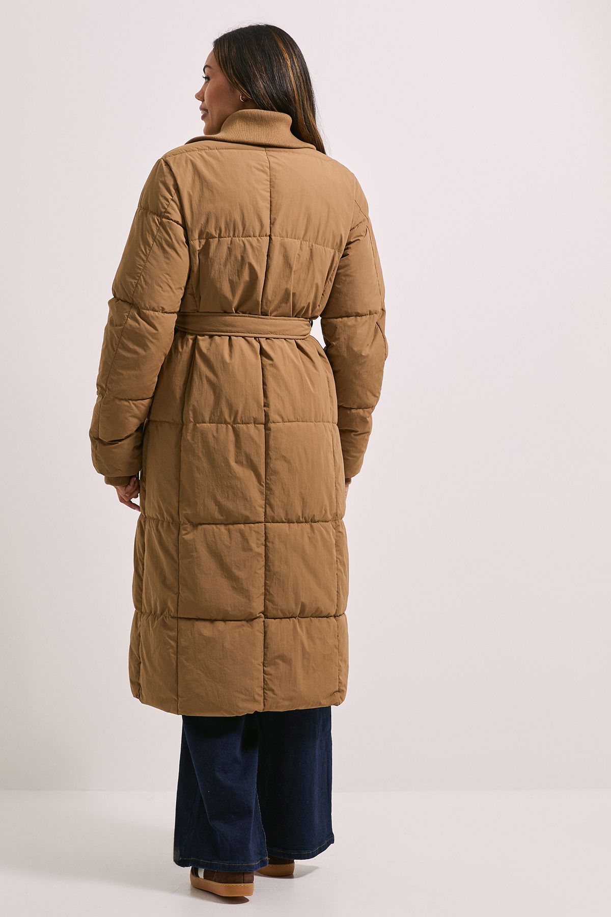 Dorothy Perkins Padded Knitted Collar Coat Camel image 3