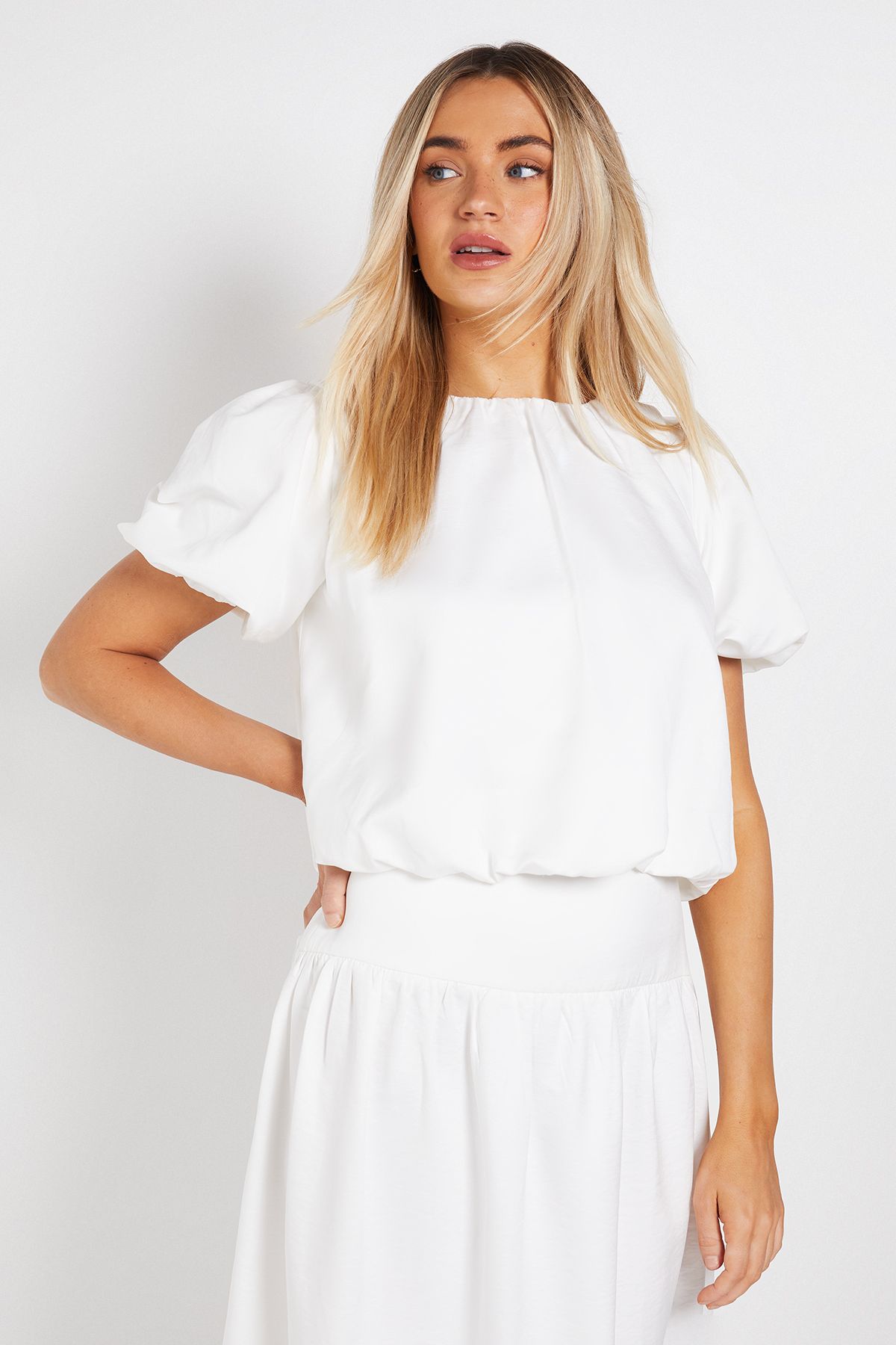 Dorothy Perkins Bubble Hem Crew Neck Top White image 2