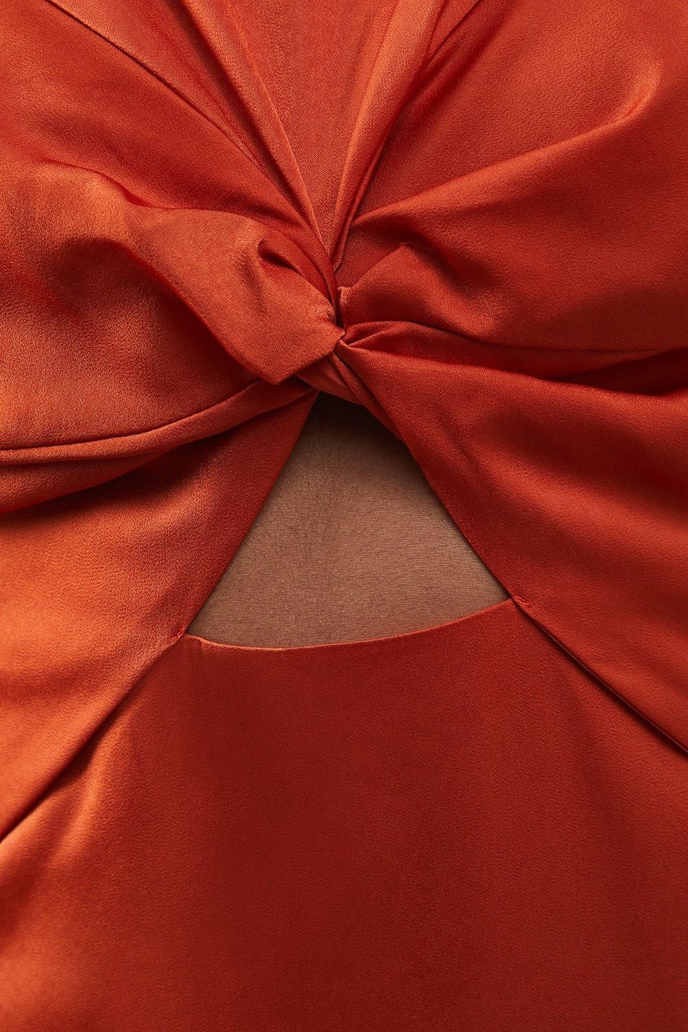 Warehouse Satin Twist Front Bias Midi Dress Orange image 5