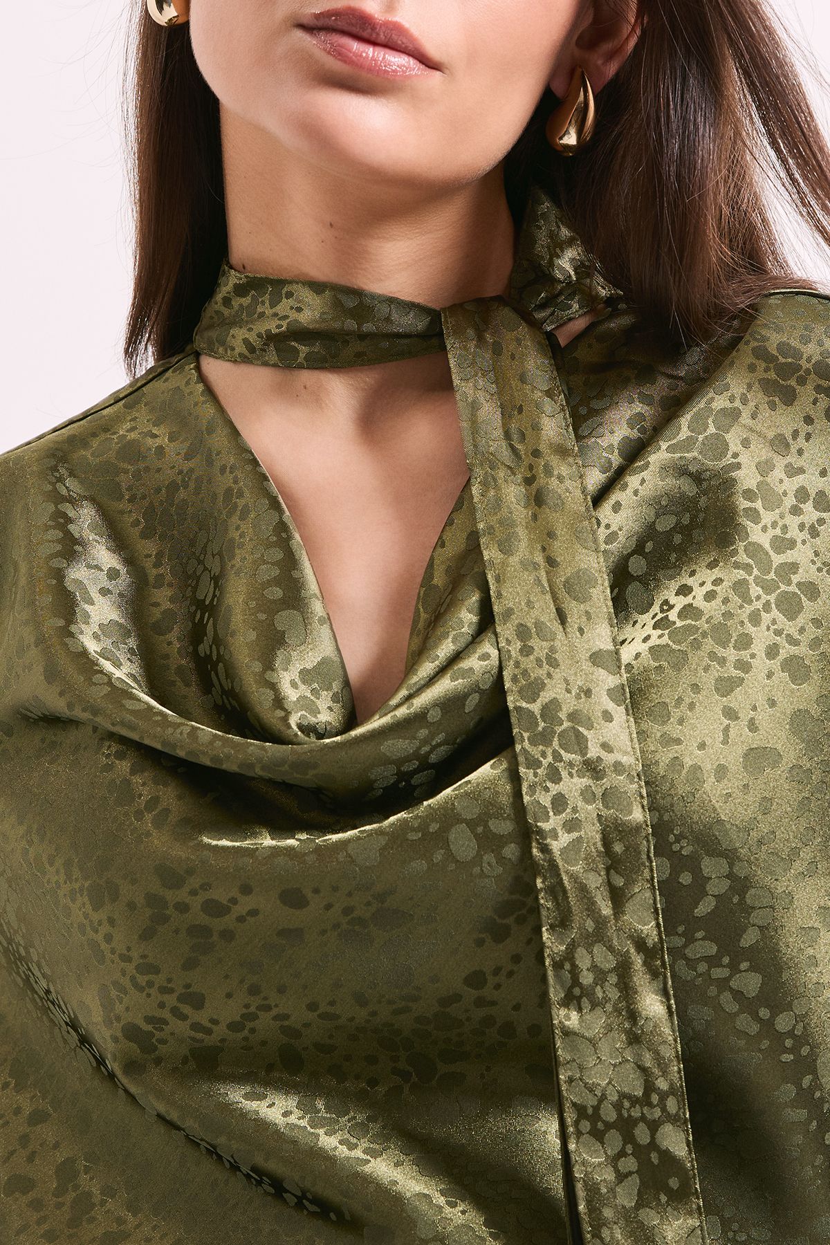 Principles Olive Cowl Tie Neck Satin Jacquard Blouse Olive image 5