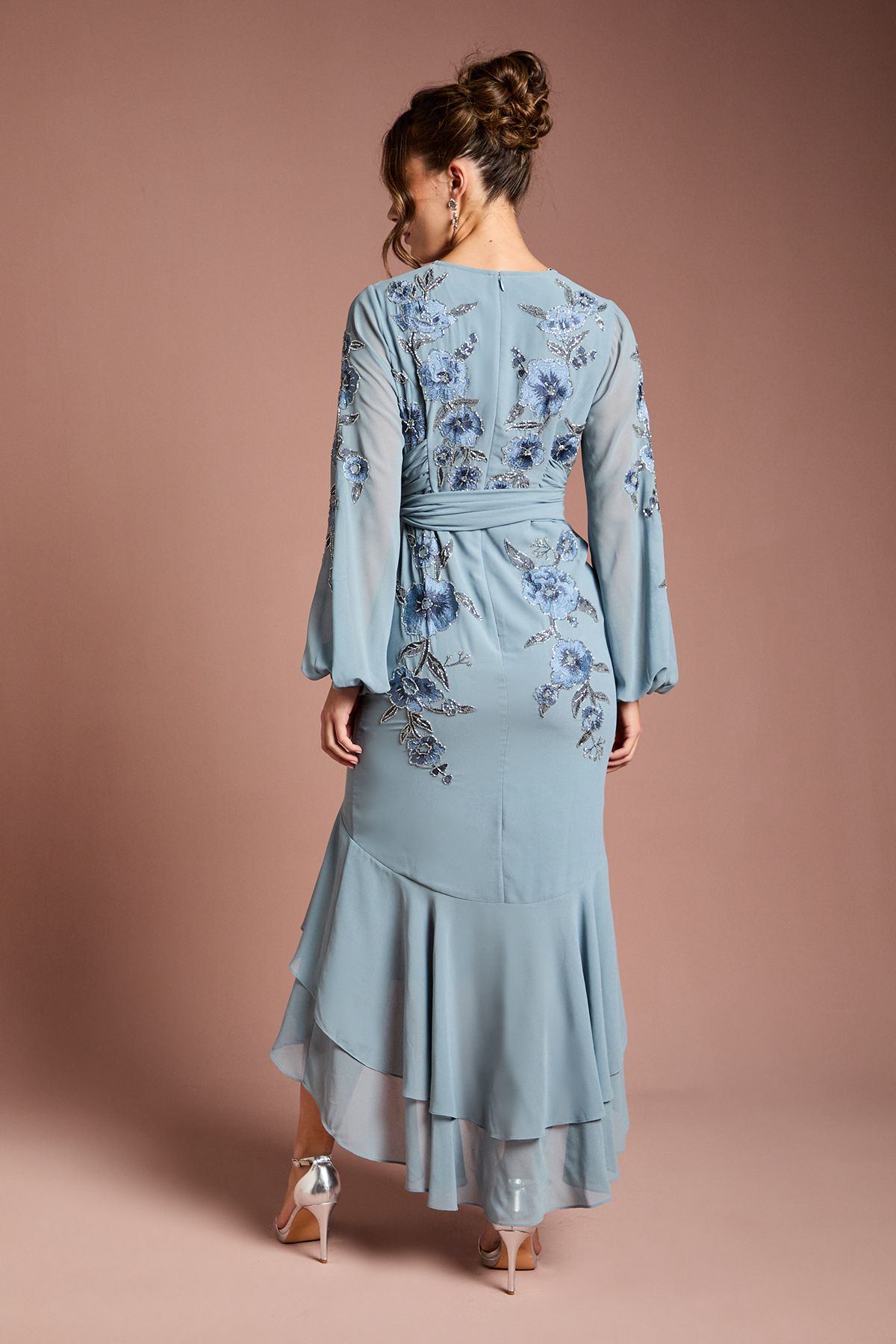 Coast Sequin Embellished And Embroidered High Low Maxi Dress Dusty Blue image 3