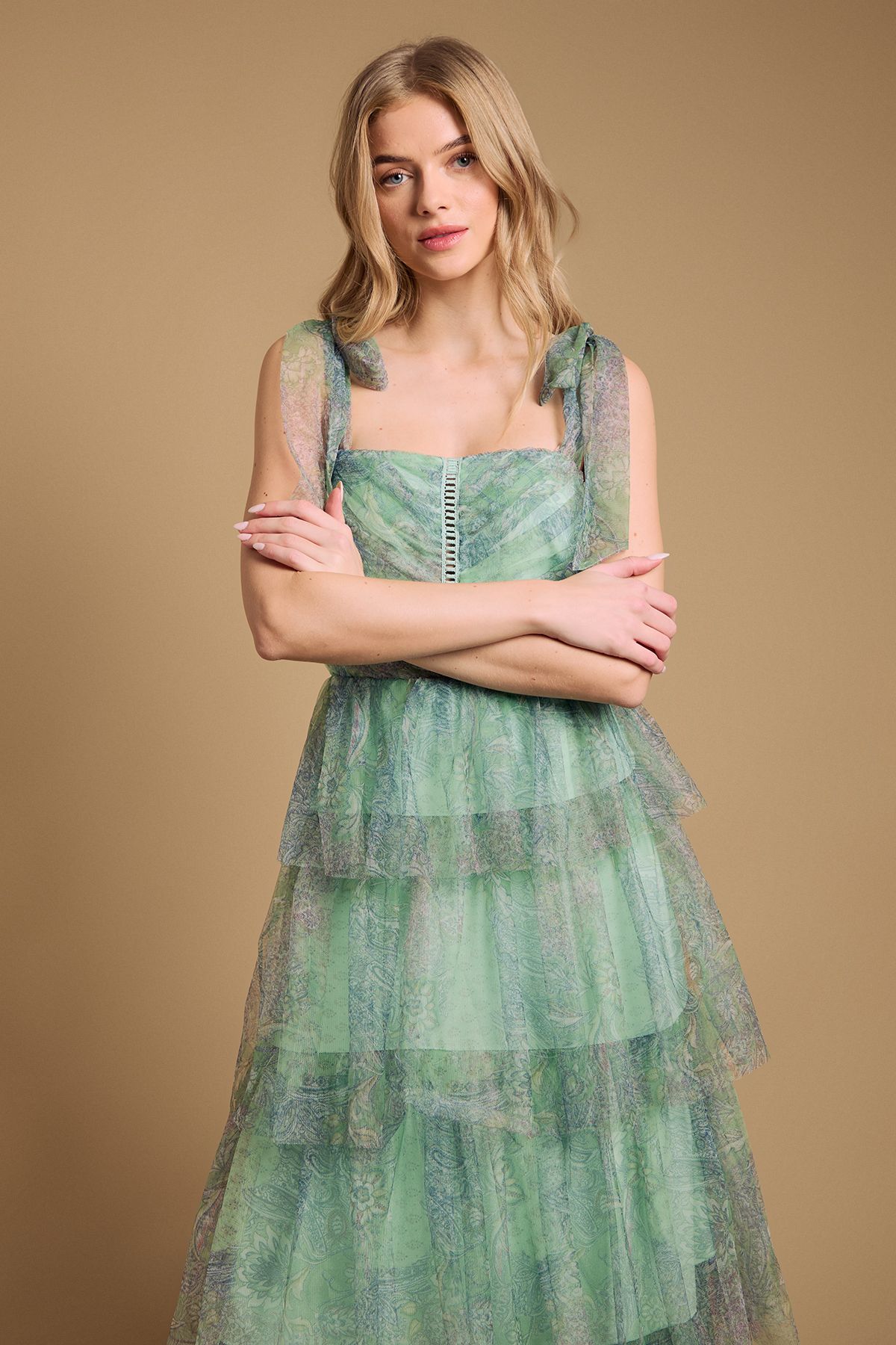 Oasis Tiered Tie Strap Maxi Dress Multi image 2