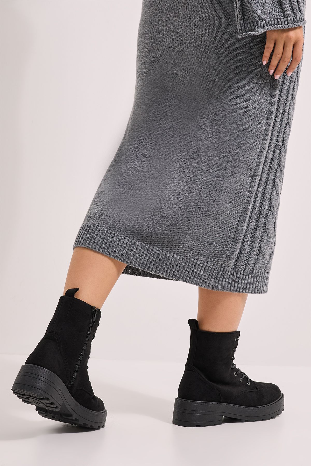 Dorothy Perkins Maryam Faux Leather Lace Up Chunky Ankle Boots Natural Black image 4