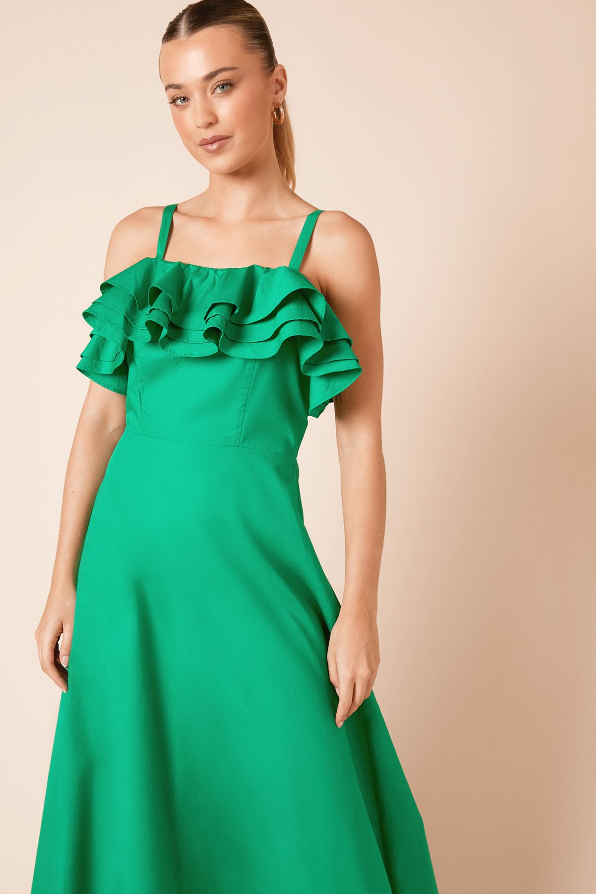 Dorothy Perkins Frill Front Strappy Maxi Dress Green image 2