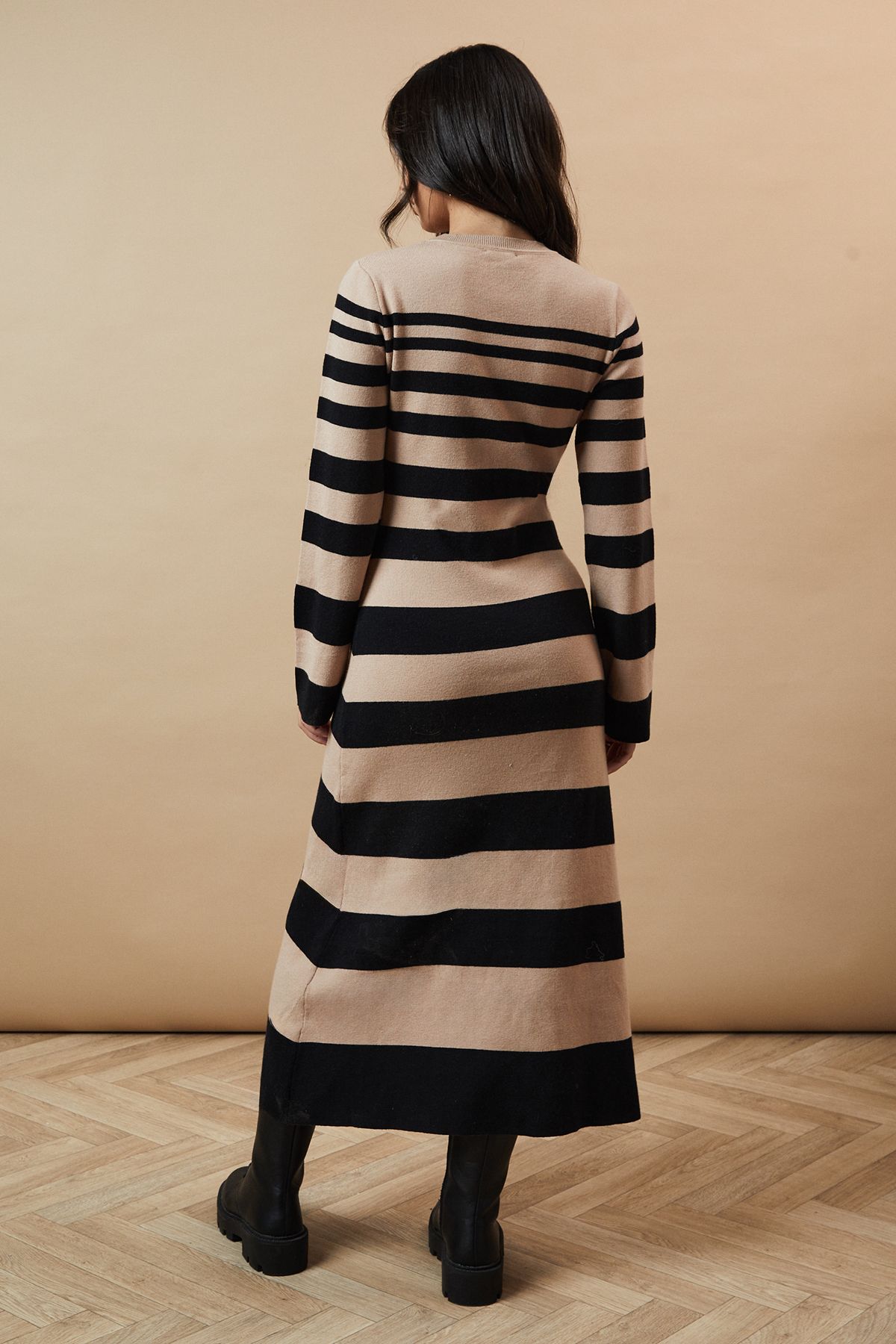 Oasis Striped Knitted Midi Dress Stone image 3