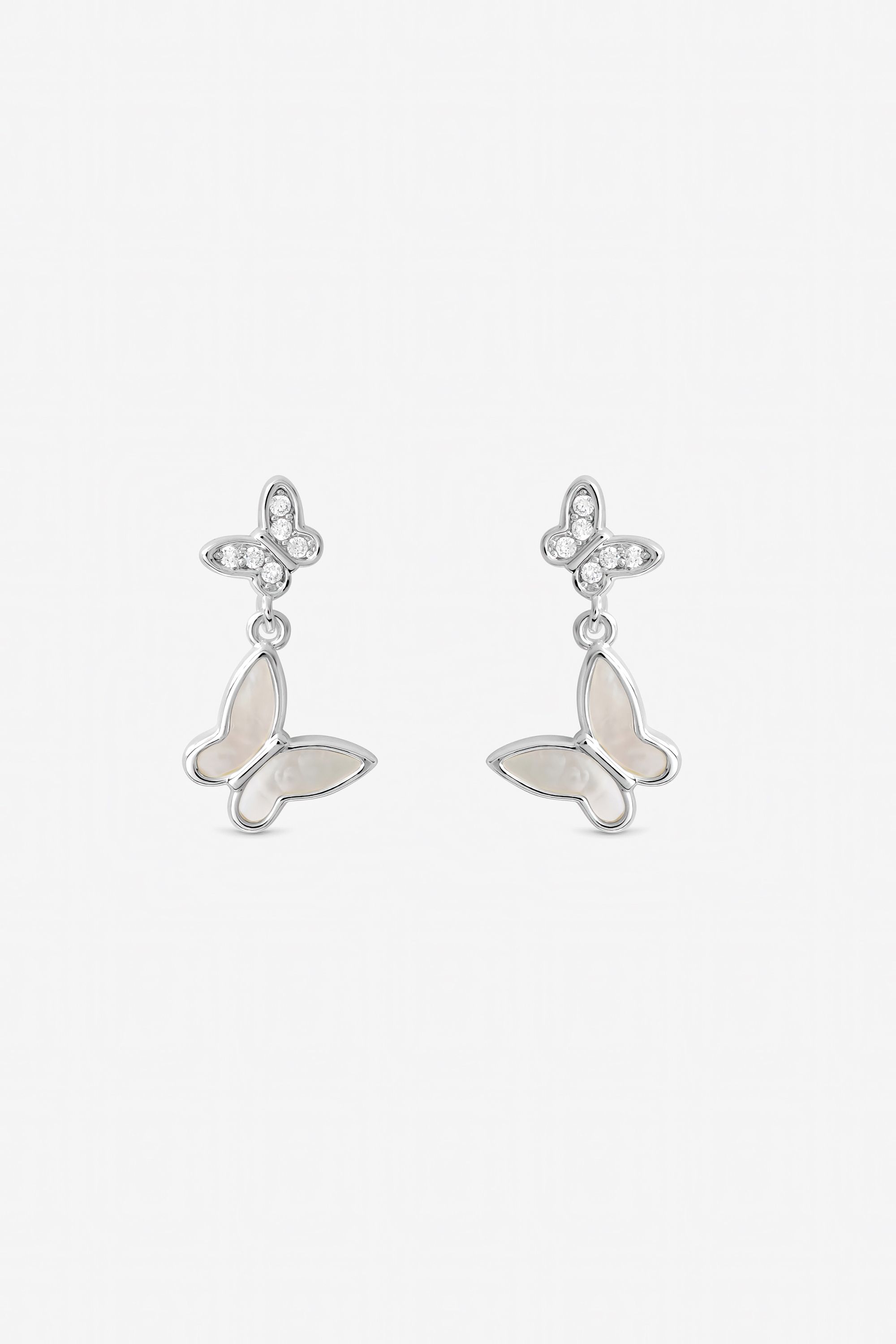 Inicio Sterling Silver Plated Butterfly Double Drop Earrings - Gift Pouch