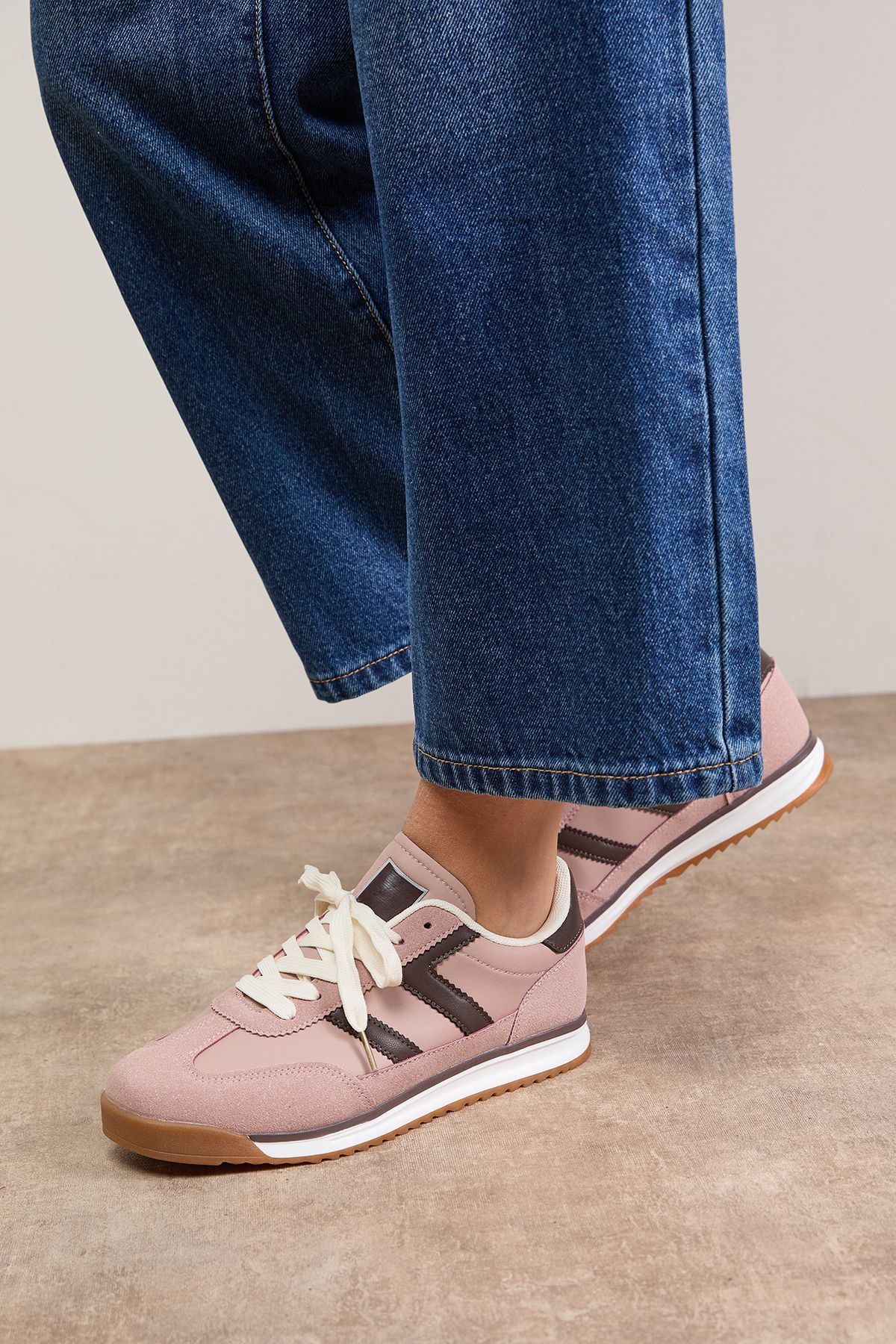 Oasis Ingrid Mixed Material Lace Up Trainers Blush image 2