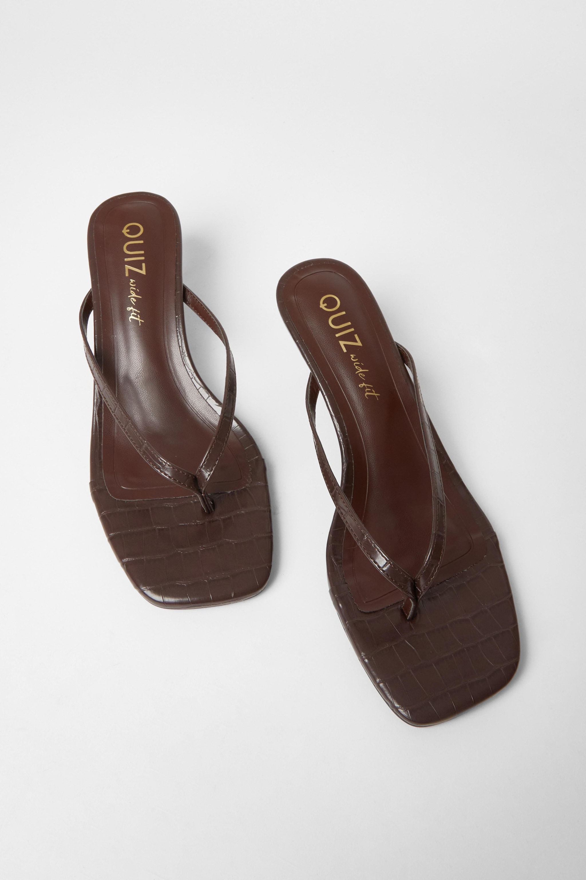 Quiz Brown Wide Fit Croc Toe Post Heels image 2