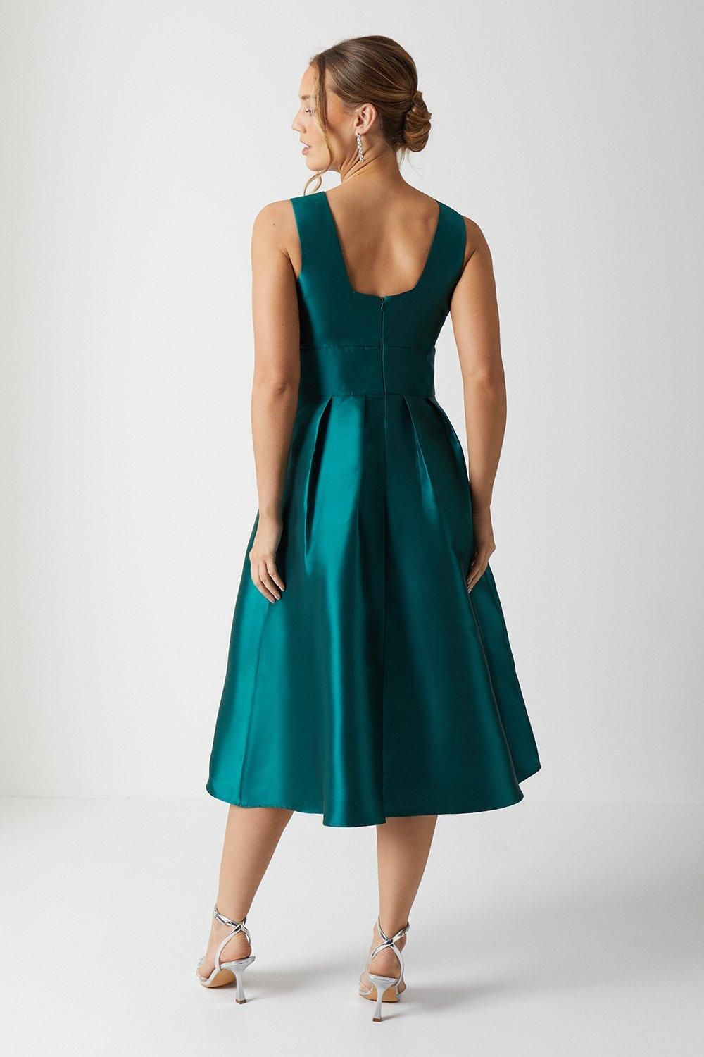 Coast Plunge Neck Structured Twill Midi Bridesmaid Dress Emerald image 3