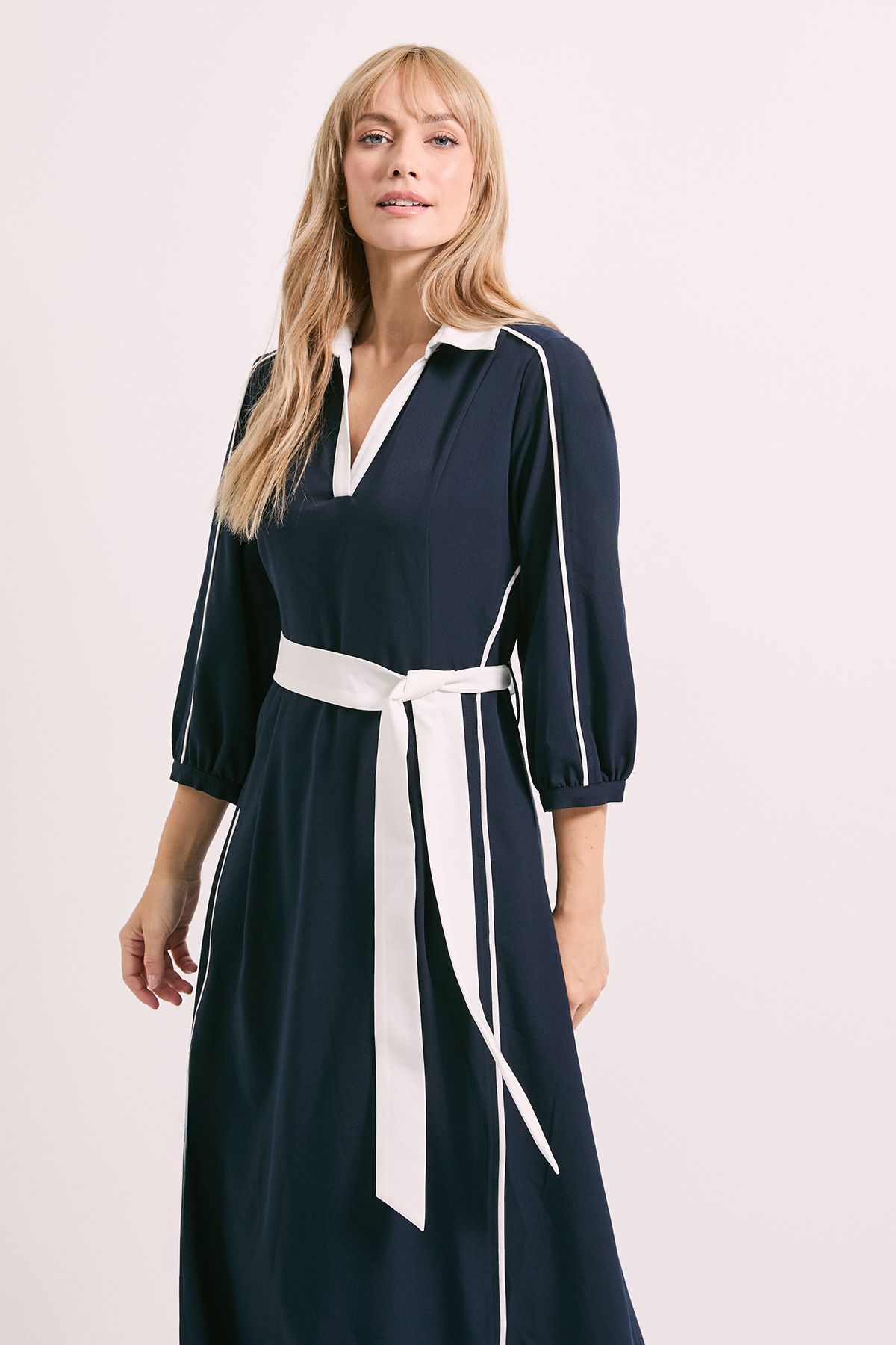 Principles Piping Detail Contrast Collar Midi Dress Navy image 4