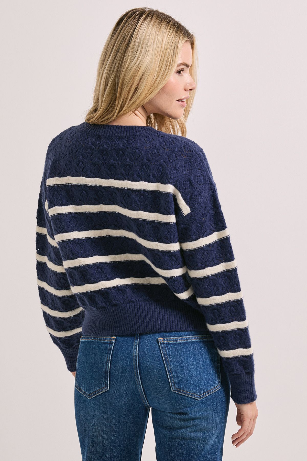 Dorothy Perkins Pointelle Stripe Jumper Navy image 3