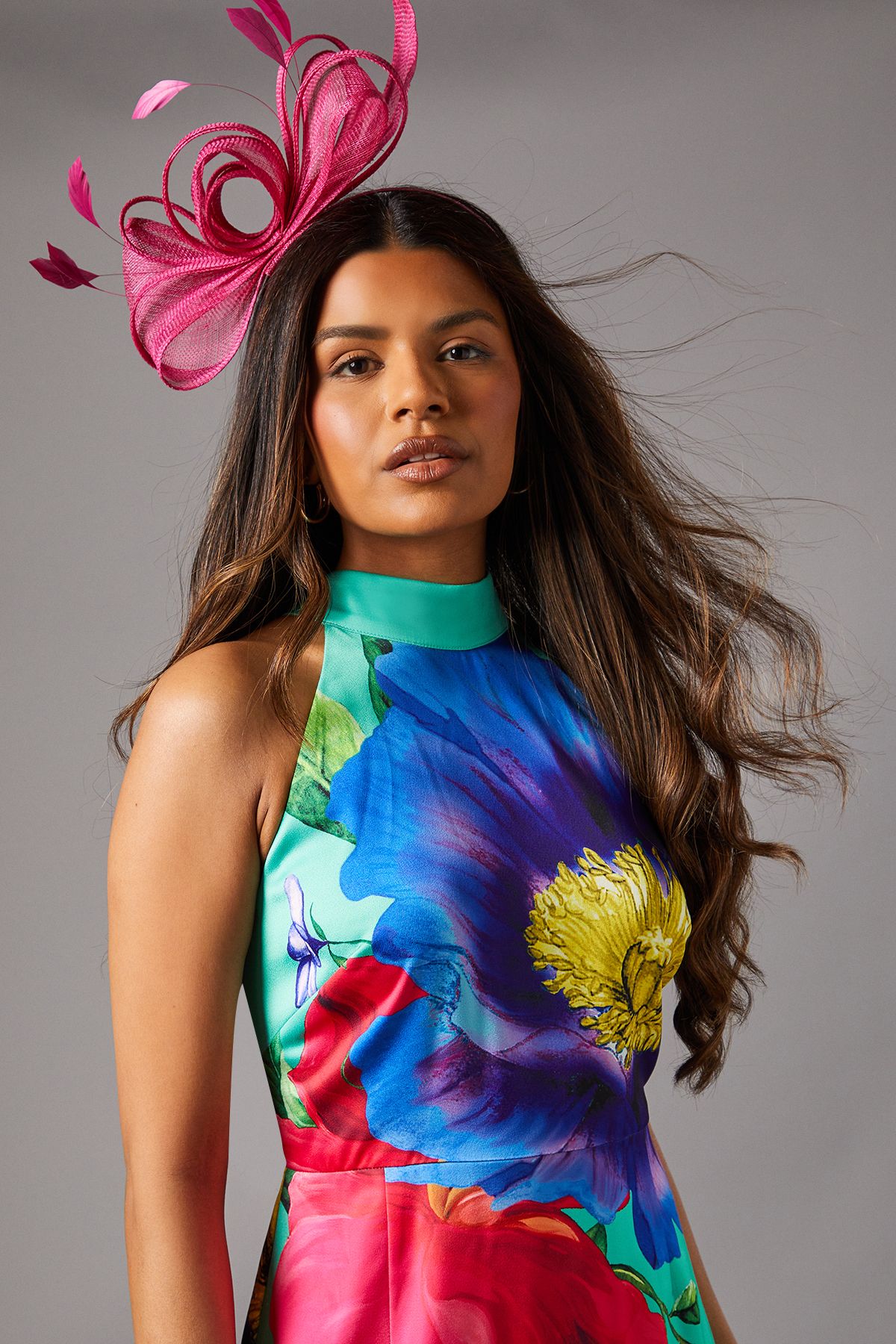 Coast Petite Tie Neck Satin Maxi Dress Green image 3