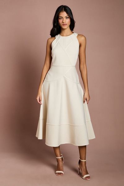 Coast Petite Ribbed Bandage Halterneck Midi Dress Stone