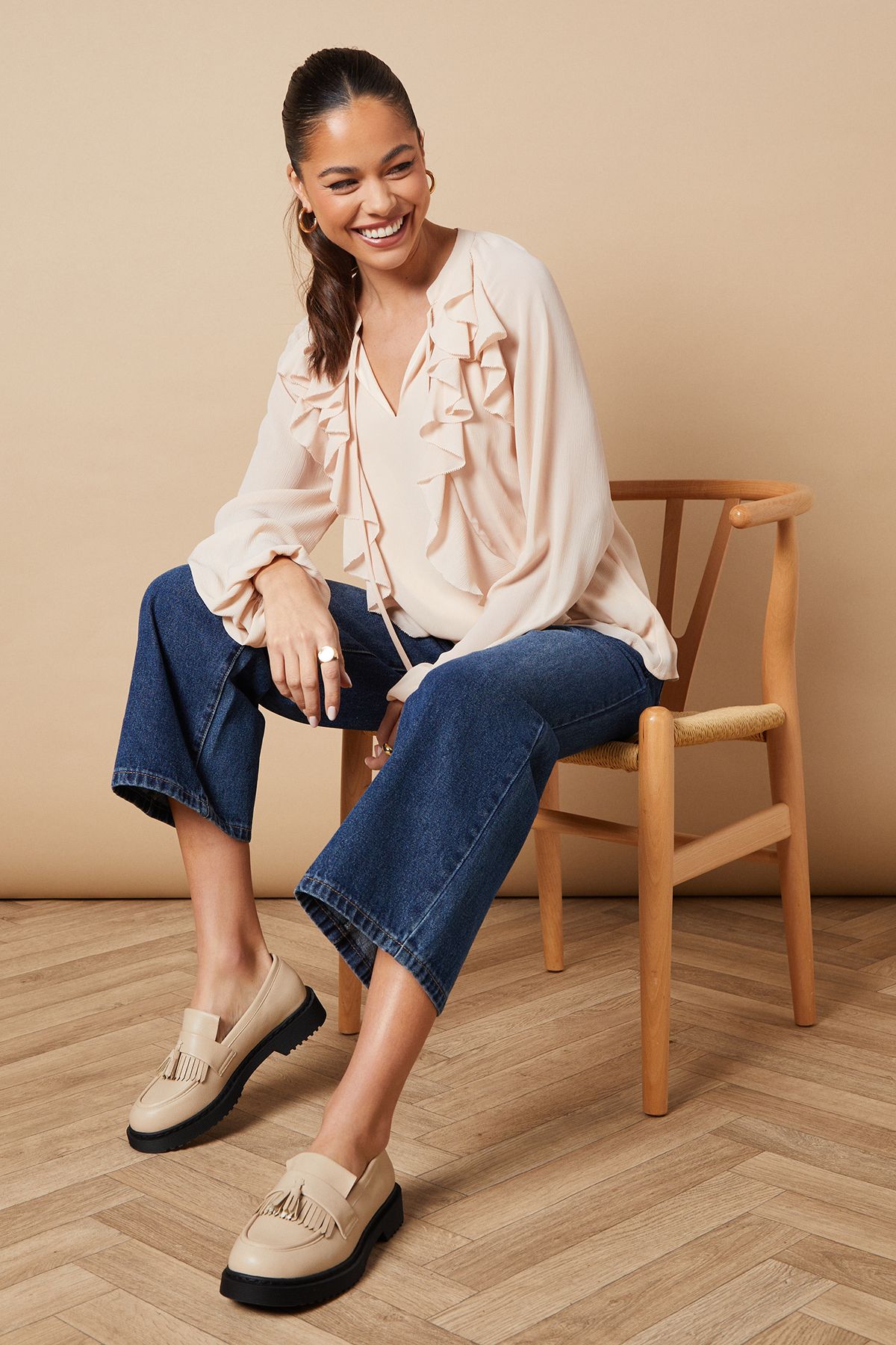 Oasis Lucinda Faux Leather Tassel Chunky Loafers Beige image 2