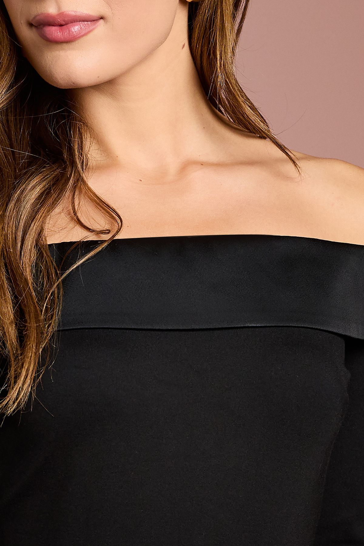 Coast Long Sleeve Satin Trim Bardot Top Black image 5