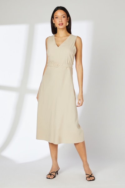 Principles Sand Belt Detail V - Neck Midi Dress Sand